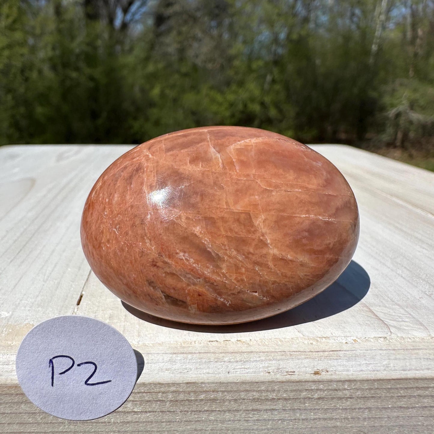 Pretty Peach Moonstone Palm Stone from India - #2