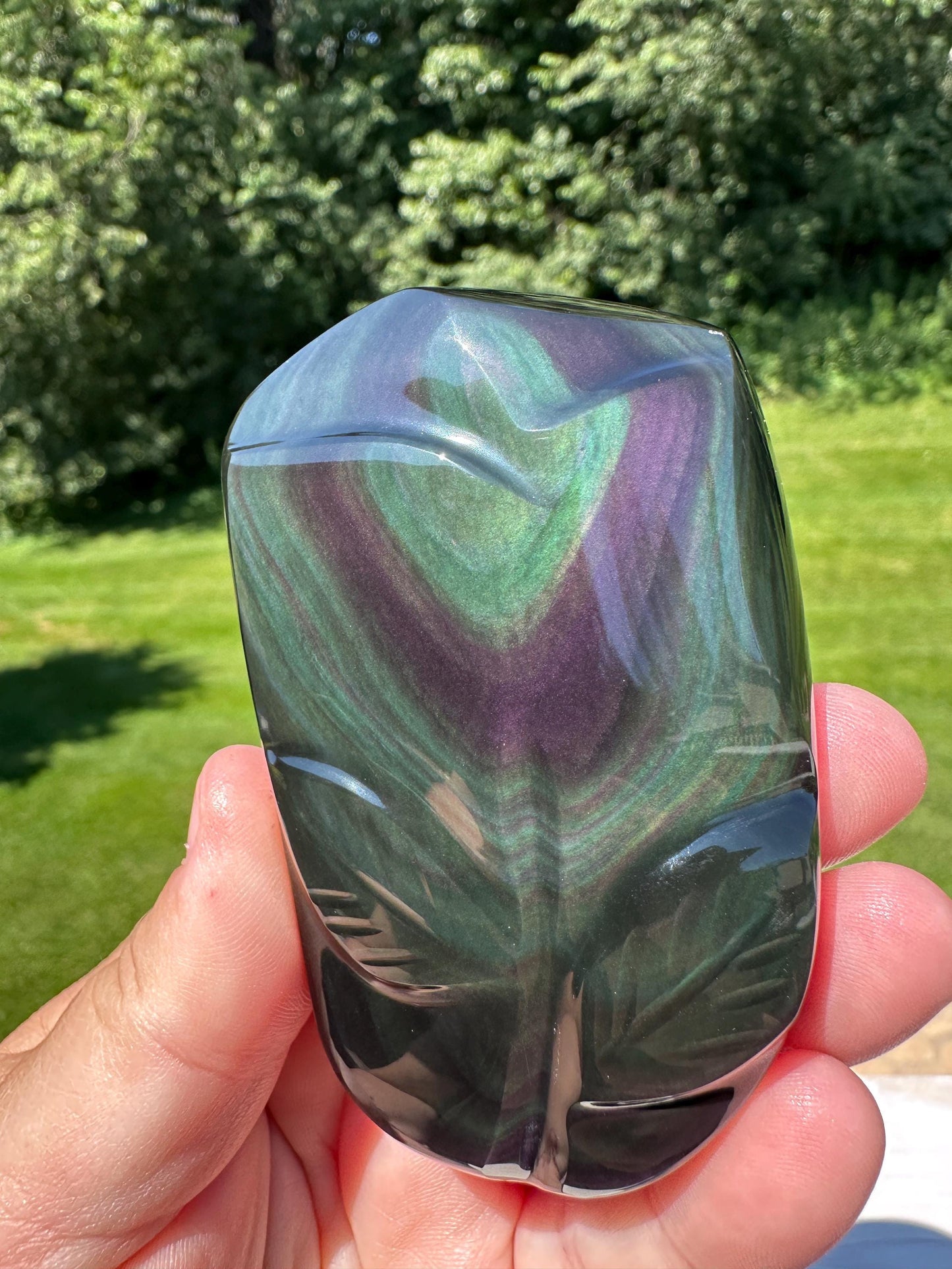 Gorgeous Hand Carved Rainbow Obsidian Flower Freeform from Mexico
