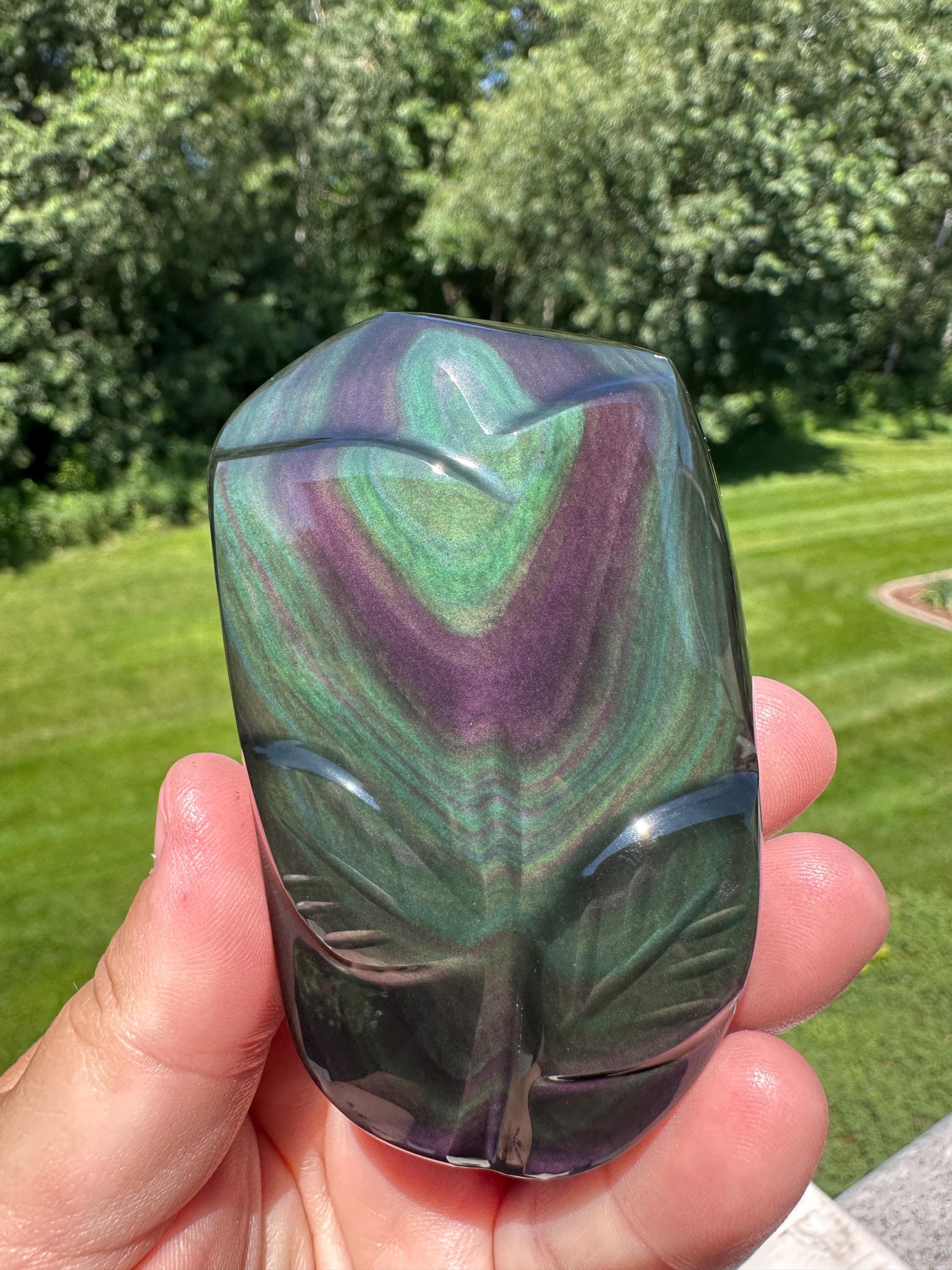 Gorgeous Hand Carved Rainbow Obsidian Flower Freeform from Mexico