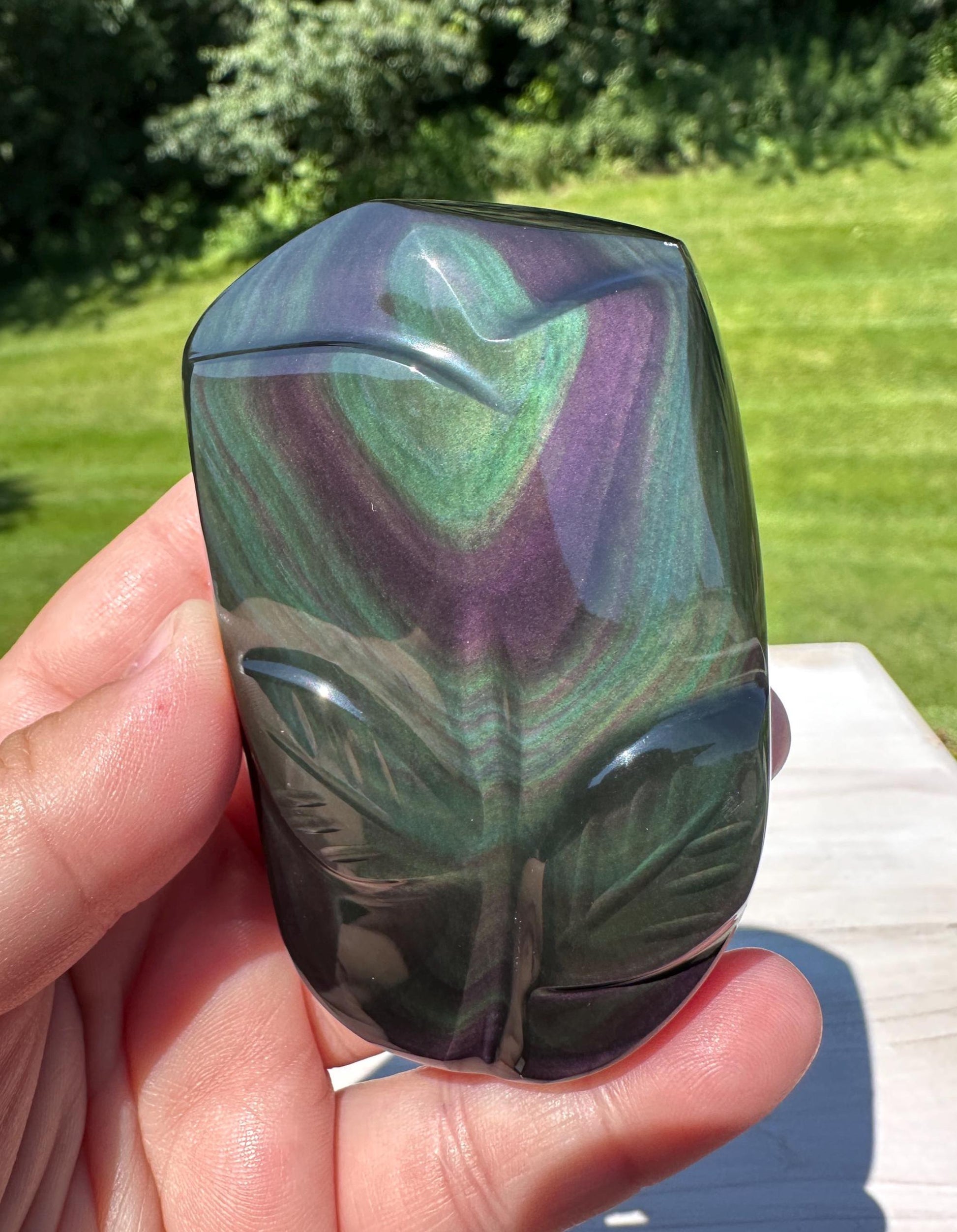 Gorgeous Hand Carved Rainbow Obsidian Flower Freeform from Mexico