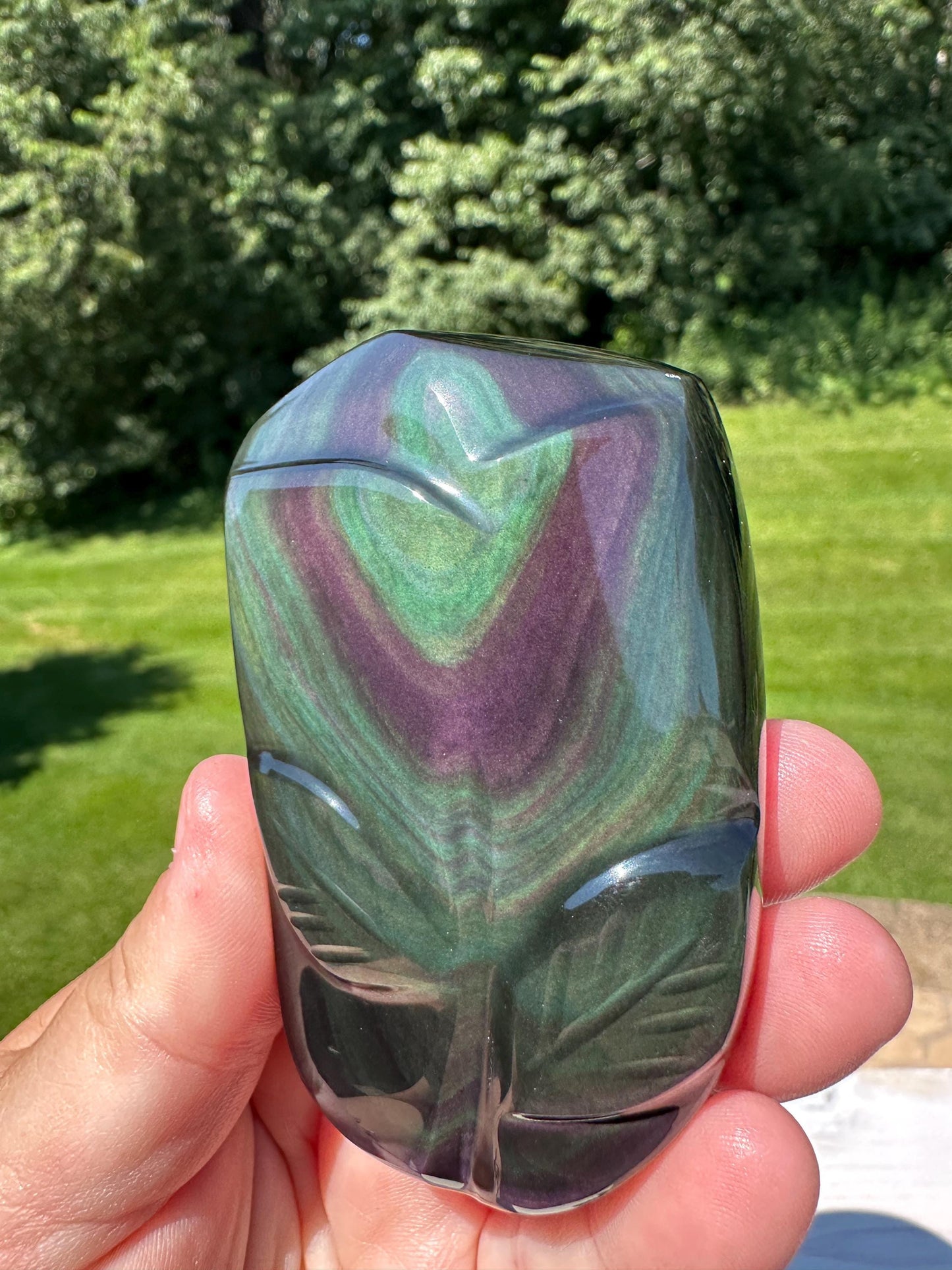 Gorgeous Hand Carved Rainbow Obsidian Flower Freeform from Mexico