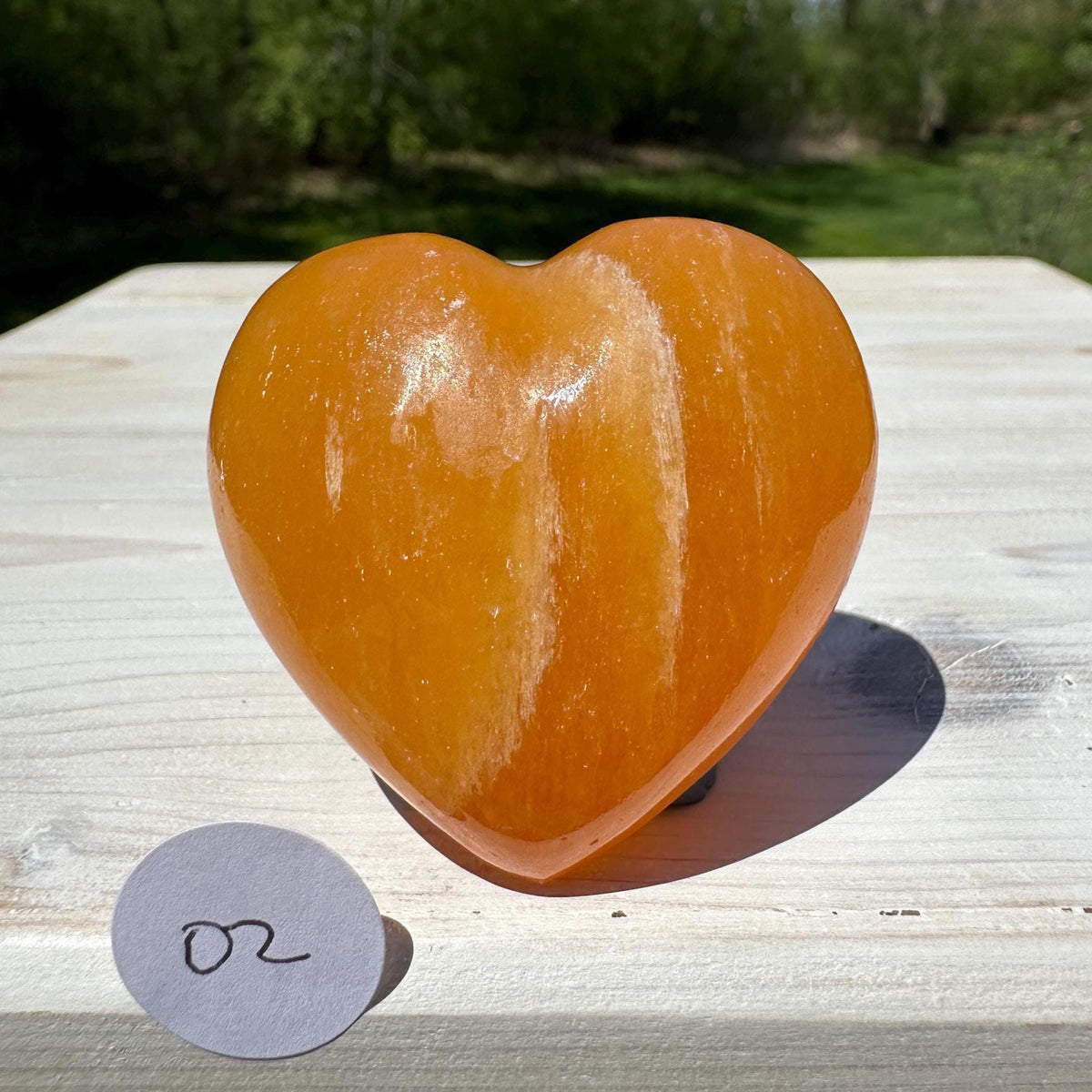 Beautiful Orange Calcite Puffy Heart Crystal Carving - #2