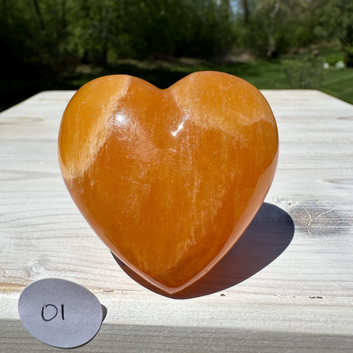 Beautiful Orange Calcite Puffy Heart Crystal Carving - #1