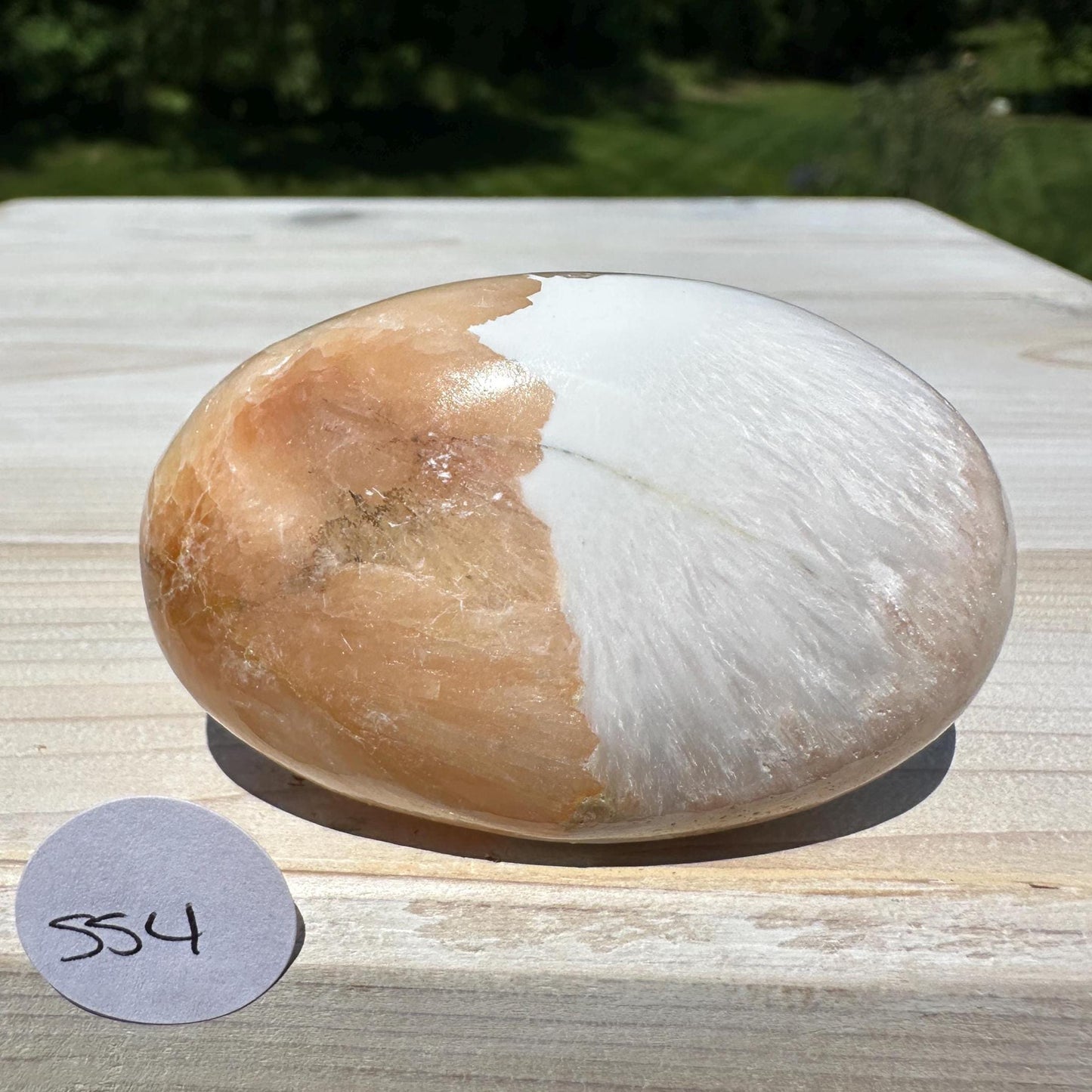 Gorgeous Polished Scolecite with Stilbite Palm Stone - #4