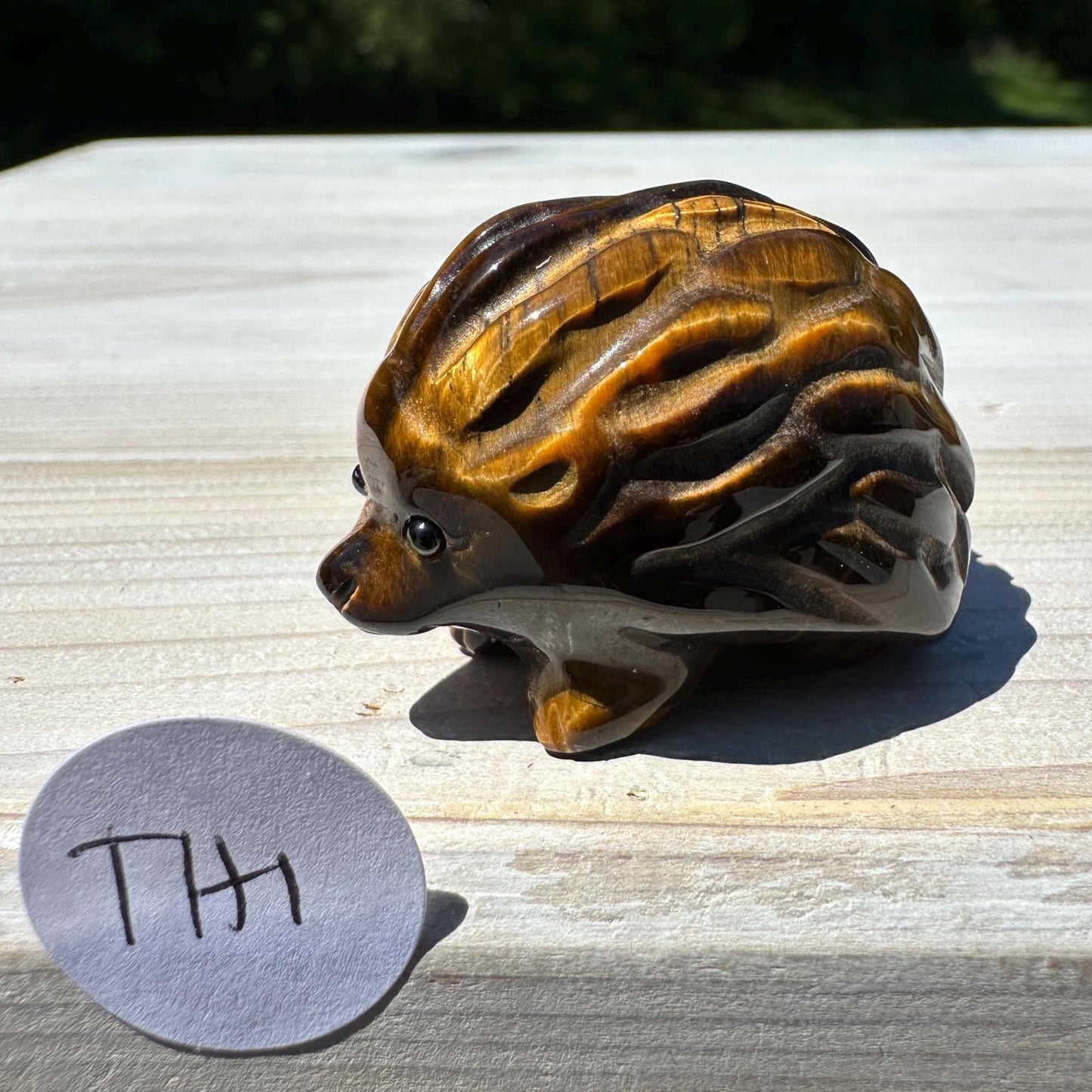 Cute Tiger Eye Hedgehog Carving - #1