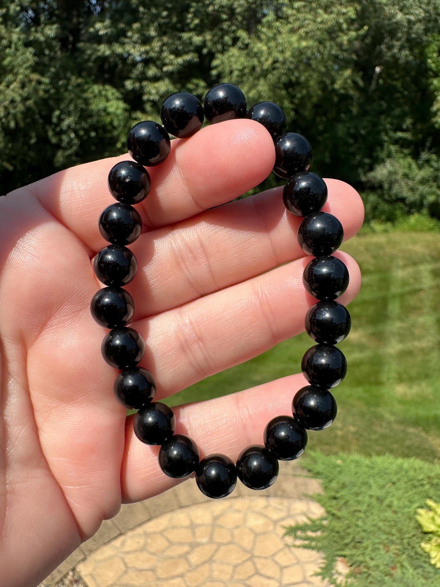 One (1) 8mm Black Obsidian Stretch Bracelet 6.5''