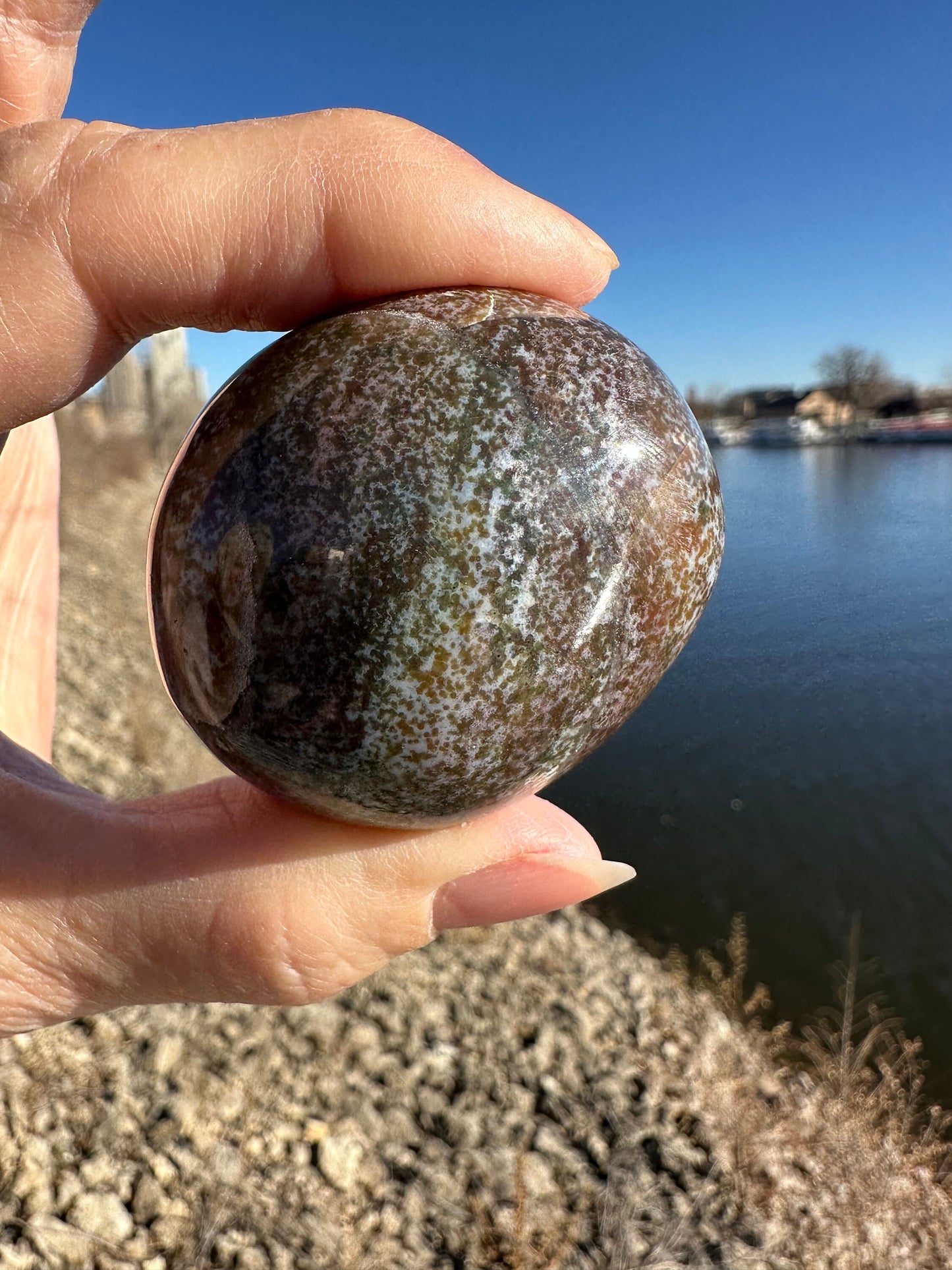 Rainbow Ocean Jasper Palm Stone | Ocean Jasper | Ocean Jasper Palm Stone | Ocean Jasper Sphere Active