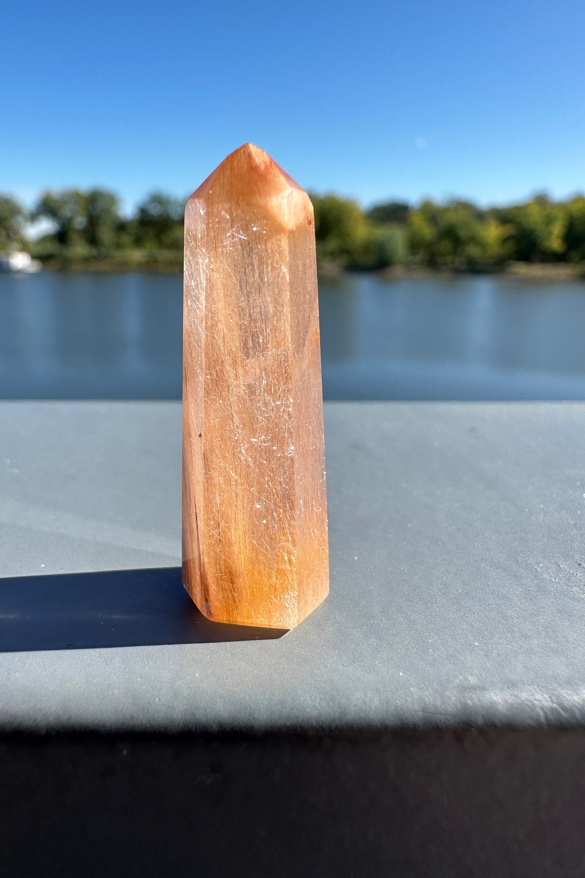 Mini Peach Amphibole Quartz Polished Point from Brazil | Pink Amphibole | Angel Wing Phantom Quartz | Angel Hair Quartz