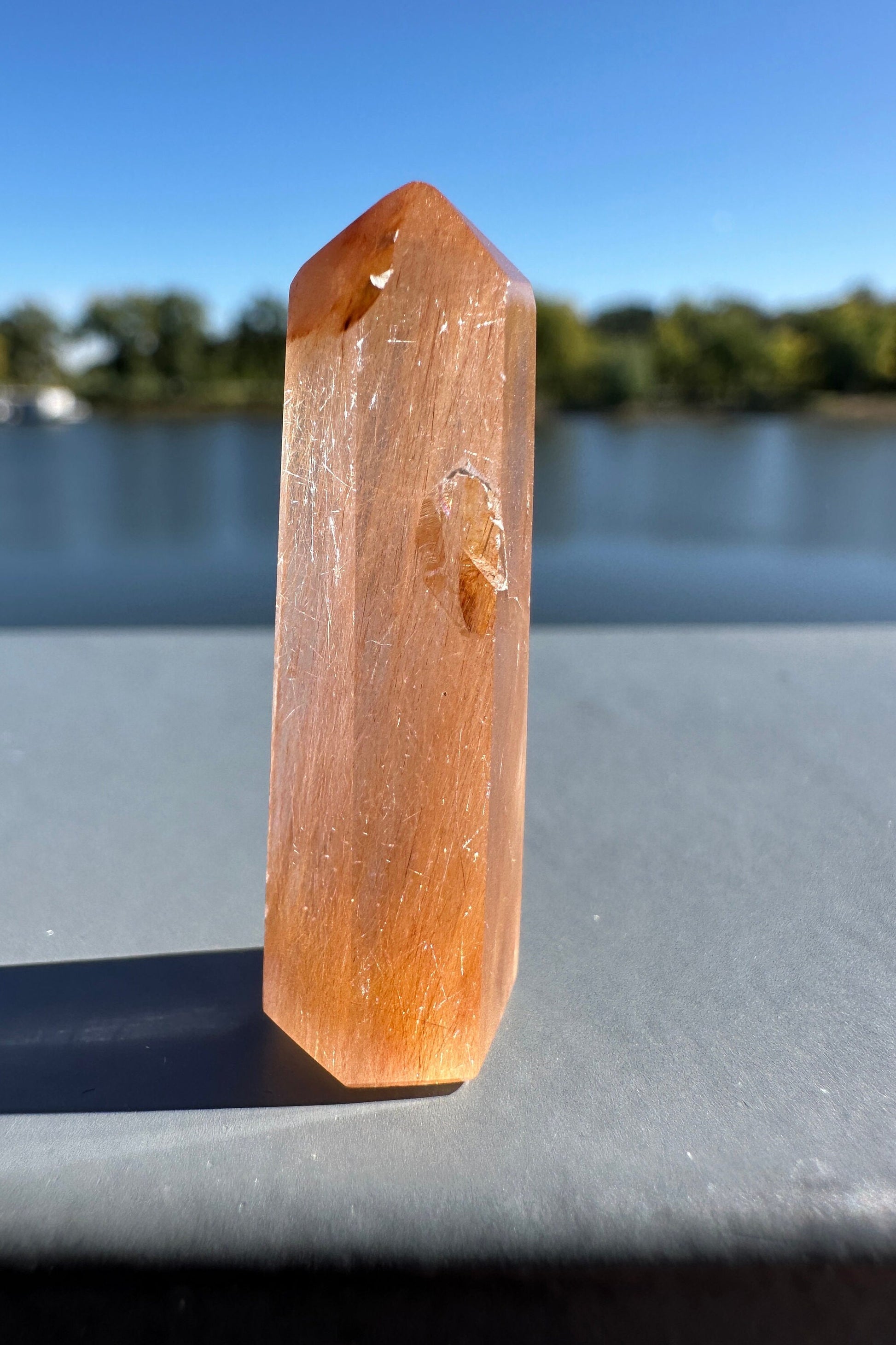 Mini Peach Amphibole Quartz Polished Point from Brazil | Pink Amphibole | Angel Wing Phantom Quartz | Angel Hair Quartz