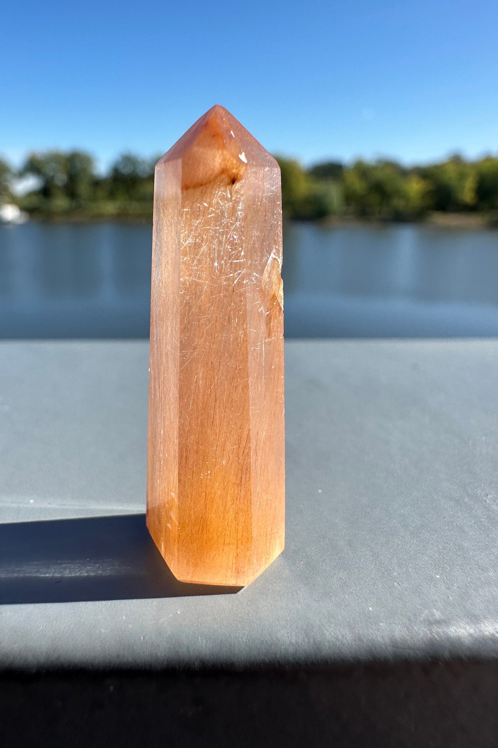 Mini Peach Amphibole Quartz Polished Point from Brazil | Pink Amphibole | Angel Wing Phantom Quartz | Angel Hair Quartz