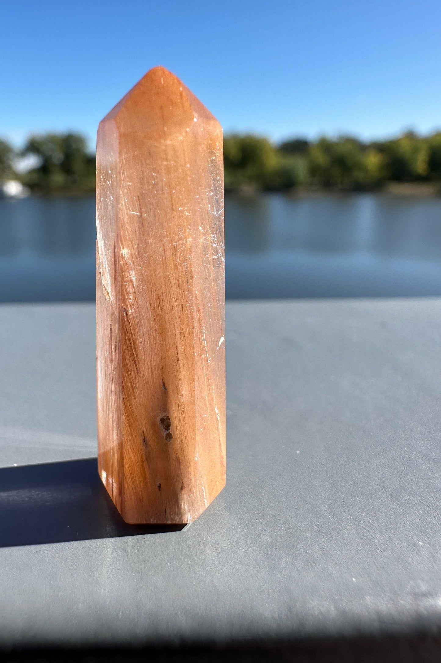 Mini Peach Amphibole Quartz Polished Point from Brazil | Pink Amphibole | Angel Wing Phantom Quartz | Angel Hair Quartz