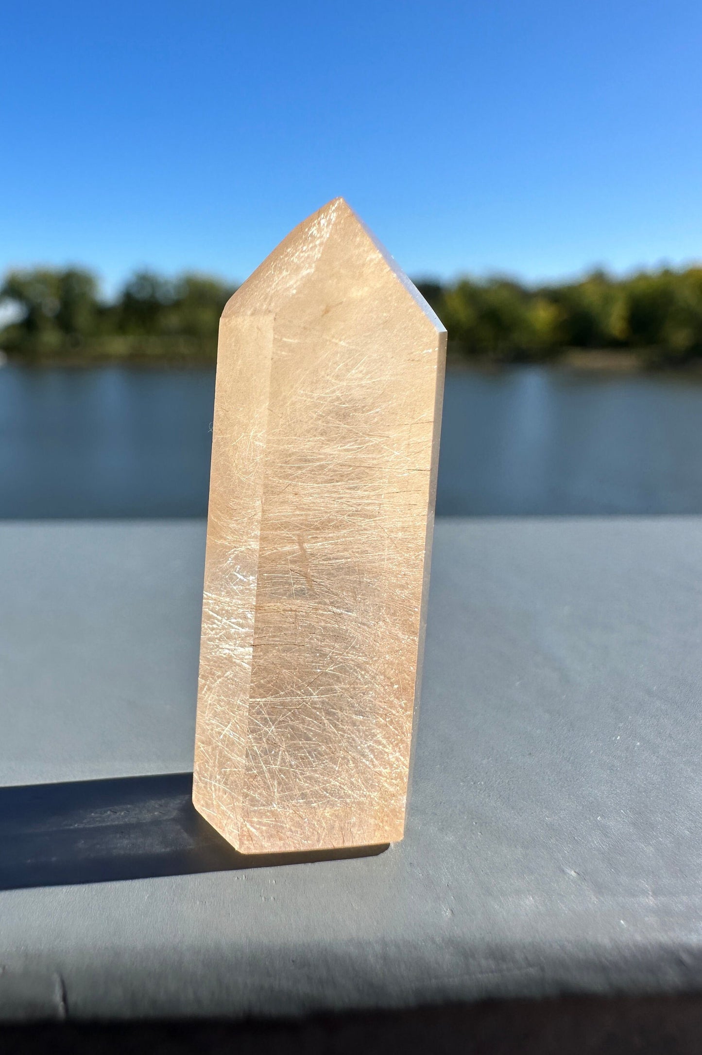 Mini Peach Amphibole Quartz Polished Point from Brazil | Pink Amphibole | Angel Wing Phantom Quartz | Angel Hair Quartz