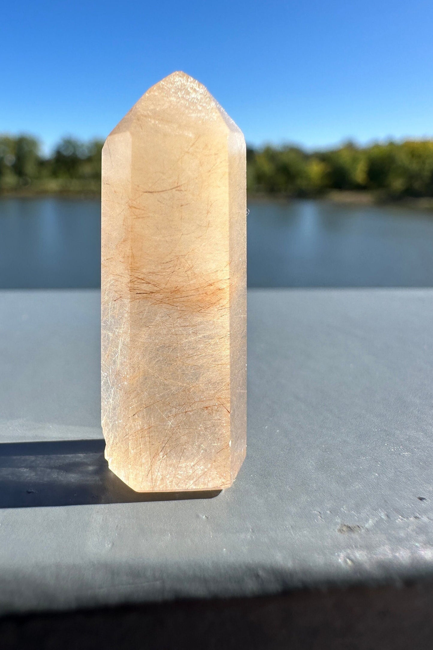 Mini Peach Amphibole Quartz Polished Point from Brazil | Pink Amphibole | Angel Wing Phantom Quartz | Angel Hair Quartz