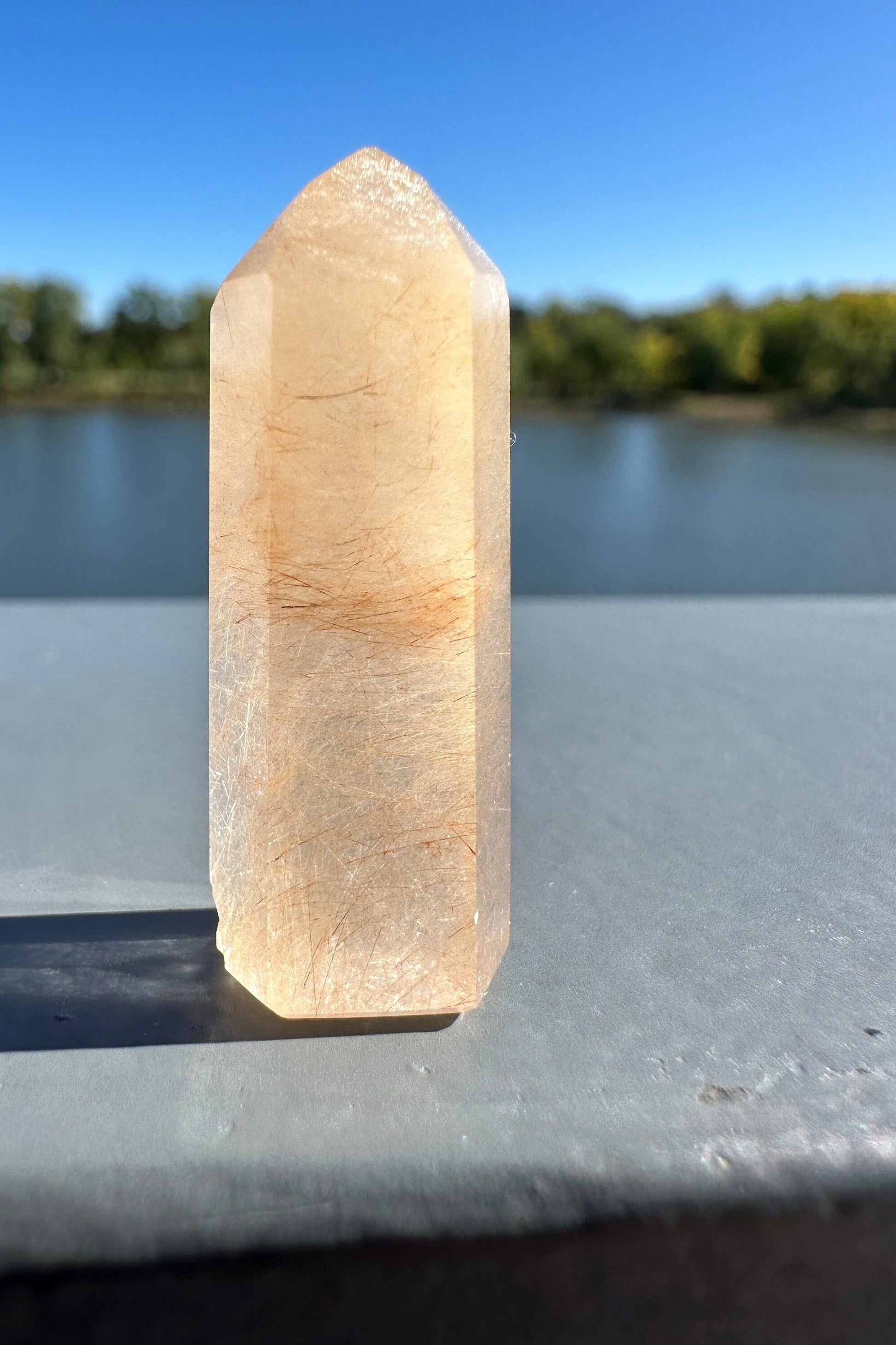 Mini Peach Amphibole Quartz Polished Point from Brazil | Pink Amphibole | Angel Wing Phantom Quartz | Angel Hair Quartz
