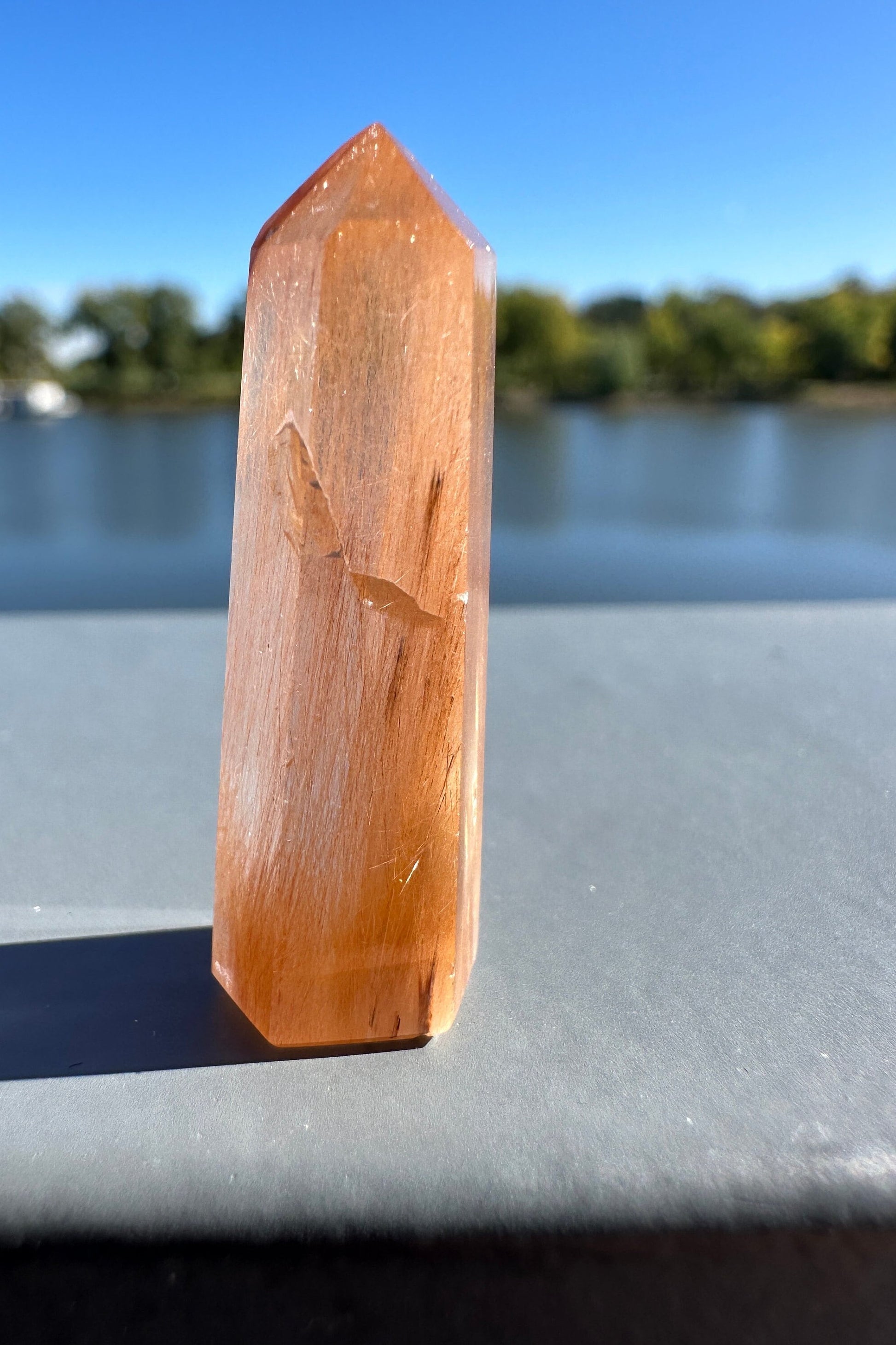 Mini Peach Amphibole Quartz Polished Point from Brazil | Pink Amphibole | Angel Wing Phantom Quartz | Angel Hair Quartz
