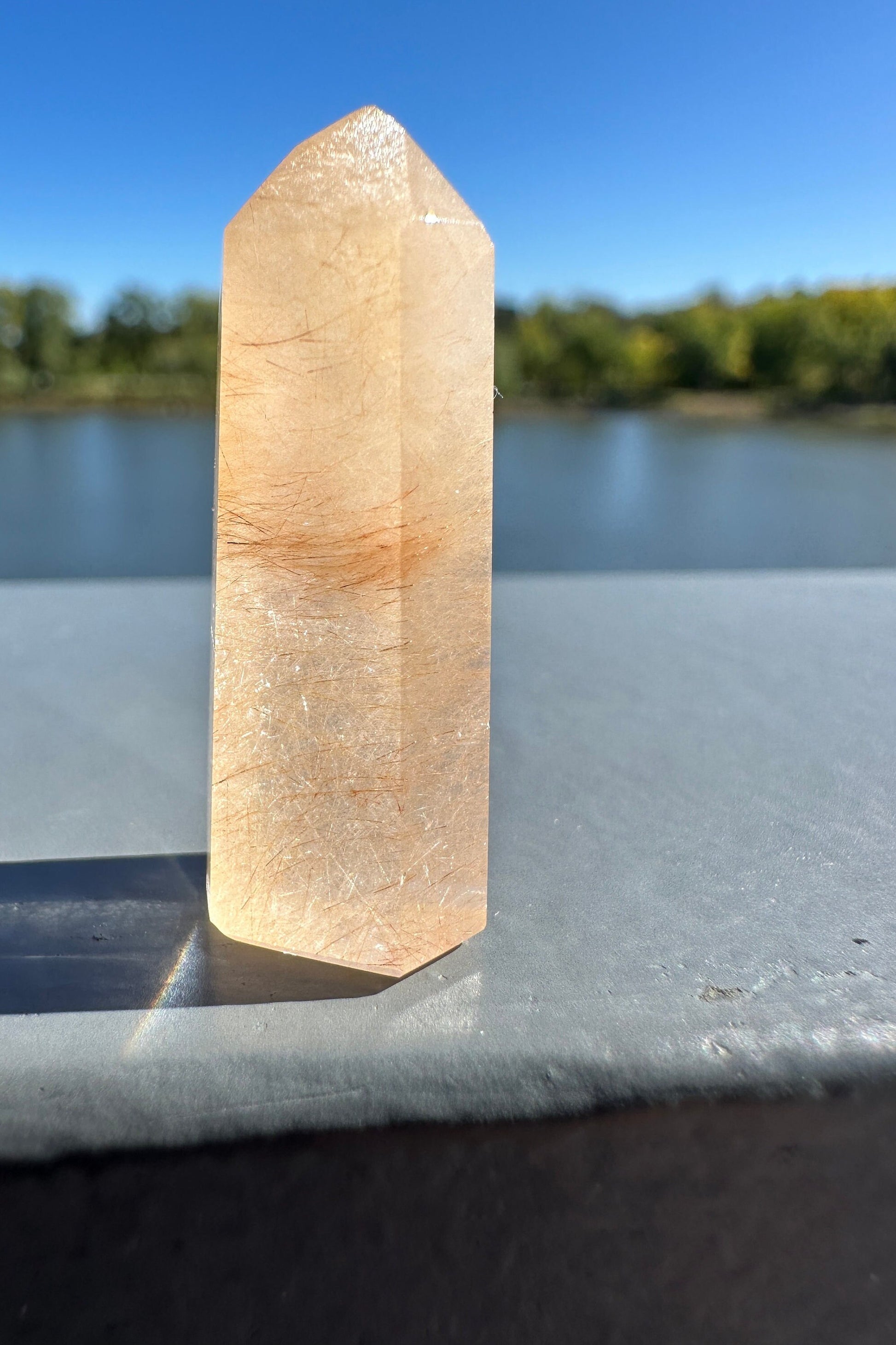 Mini Peach Amphibole Quartz Polished Point from Brazil | Pink Amphibole | Angel Wing Phantom Quartz | Angel Hair Quartz