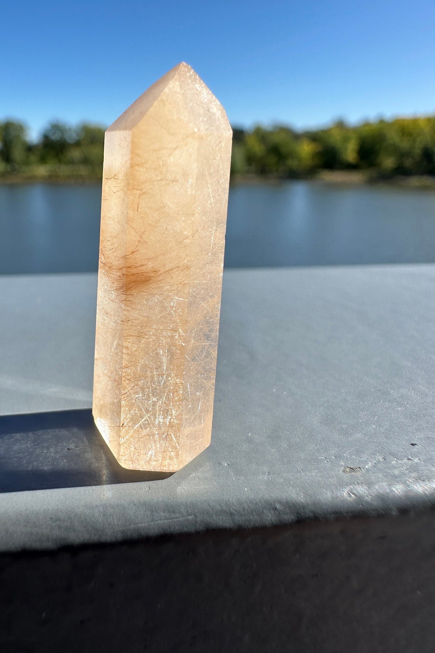 Mini Peach Amphibole Quartz Polished Point from Brazil | Pink Amphibole | Angel Wing Phantom Quartz | Angel Hair Quartz