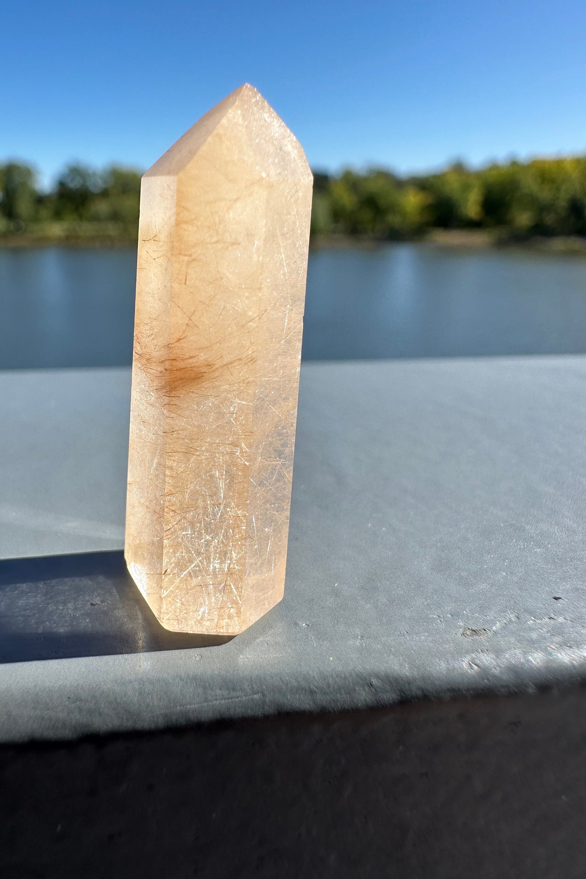 Mini Peach Amphibole Quartz Polished Point from Brazil | Pink Amphibole | Angel Wing Phantom Quartz | Angel Hair Quartz