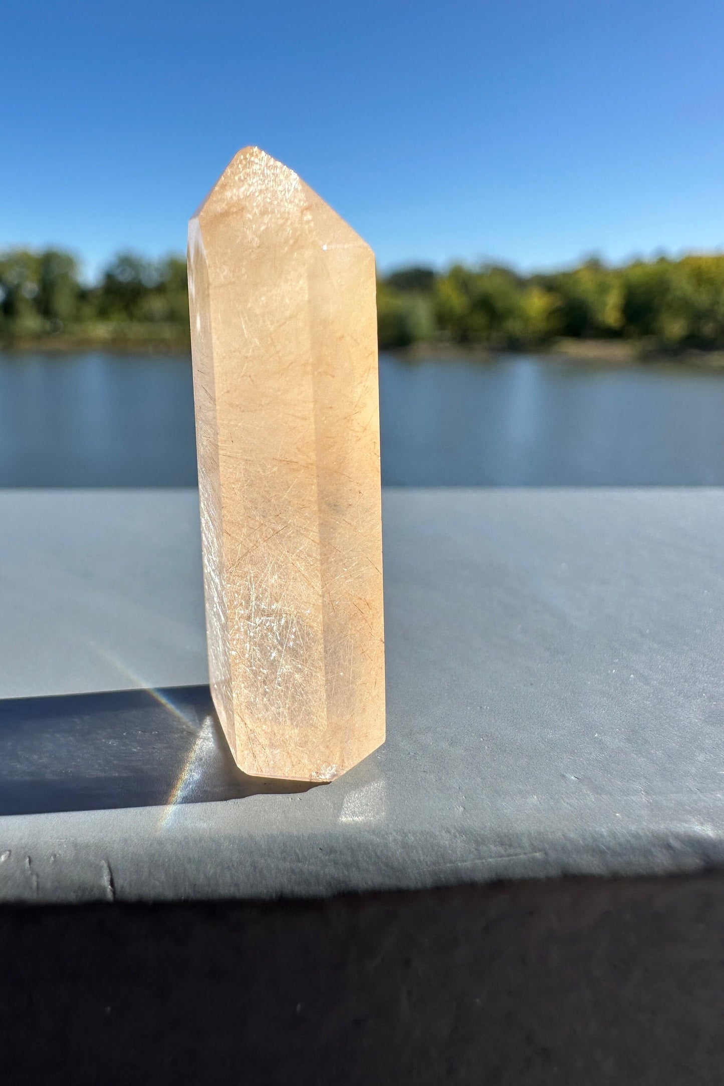 Mini Peach Amphibole Quartz Polished Point from Brazil | Pink Amphibole | Angel Wing Phantom Quartz | Angel Hair Quartz