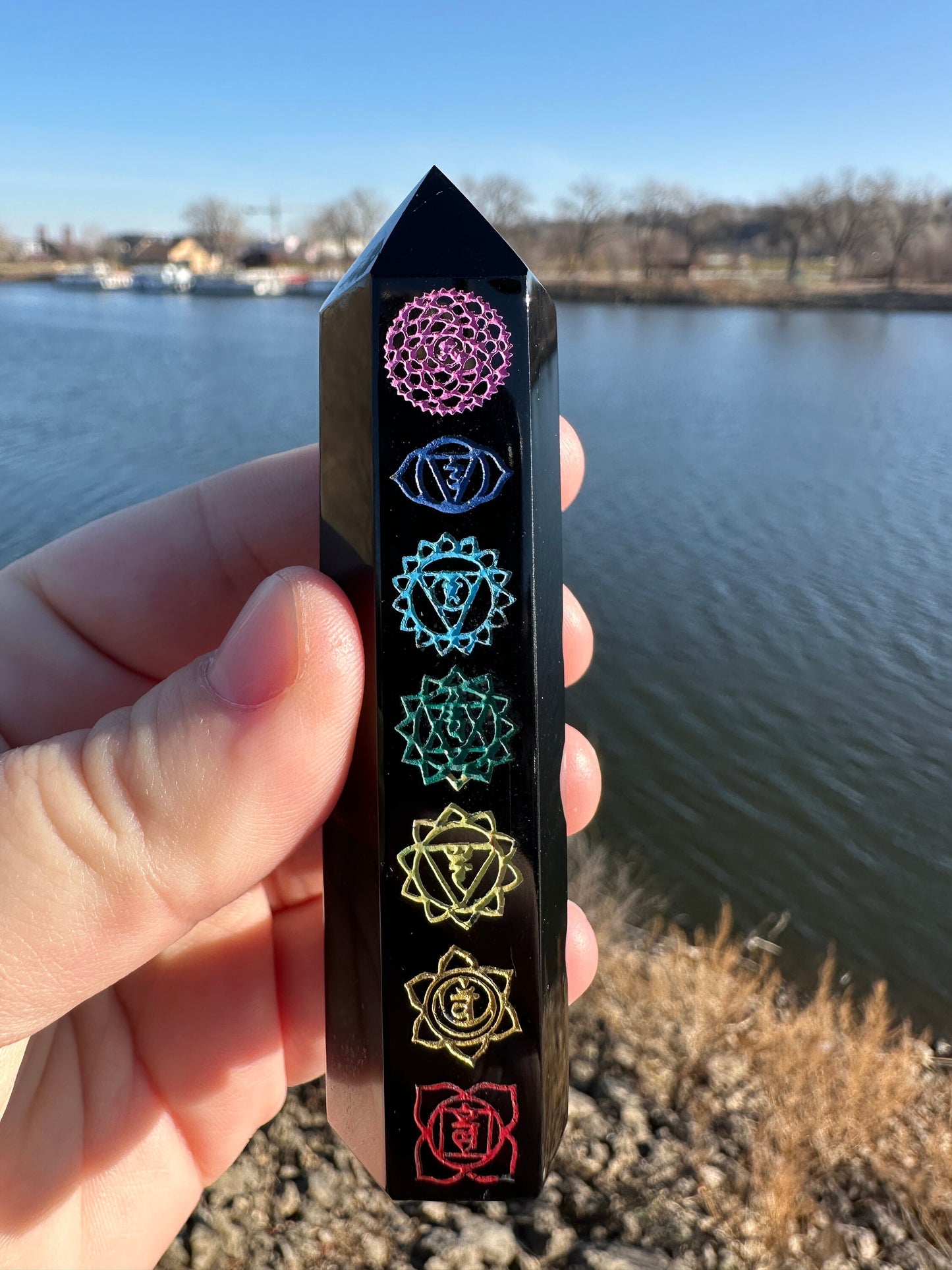 Black Obsidian Chakra Tower