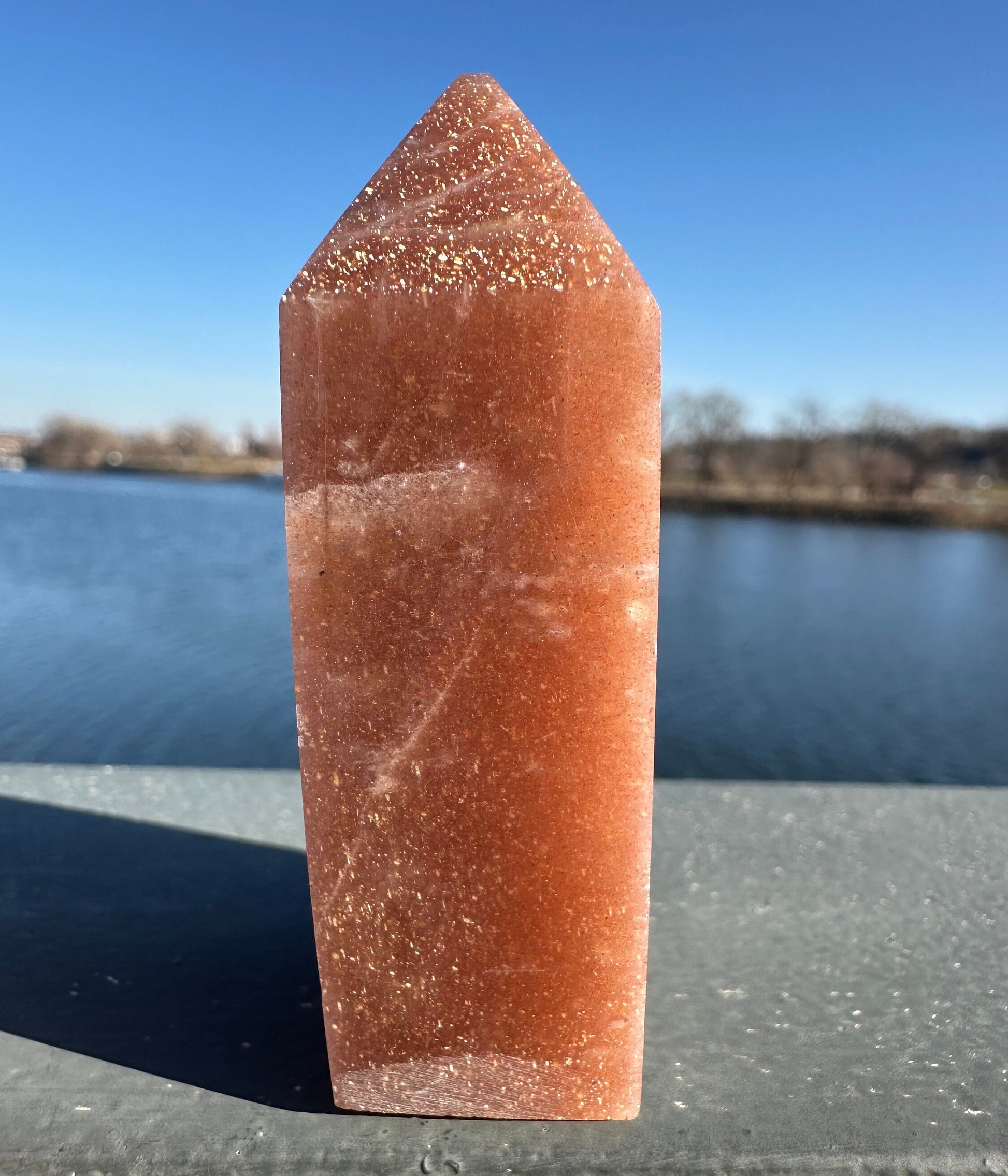 Super Flashy Peach Moonstone Tower from India