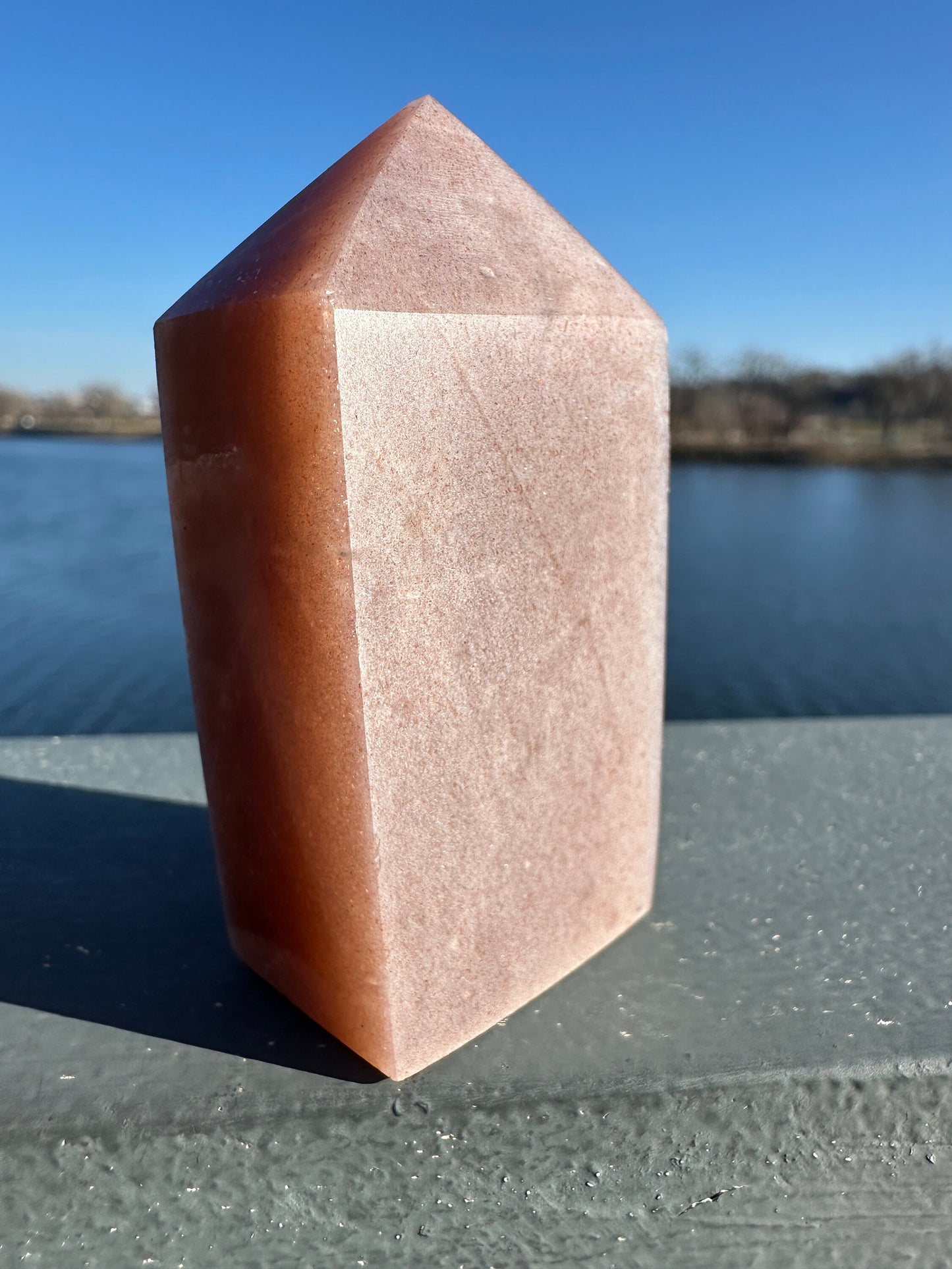Super Flashy Peach Moonstone Tower from India