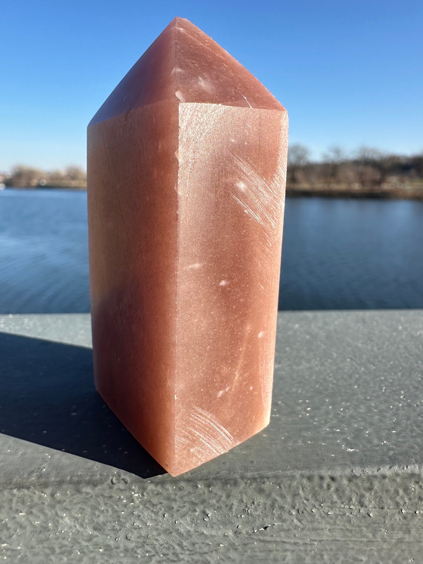 Super Flashy Peach Moonstone Tower from India