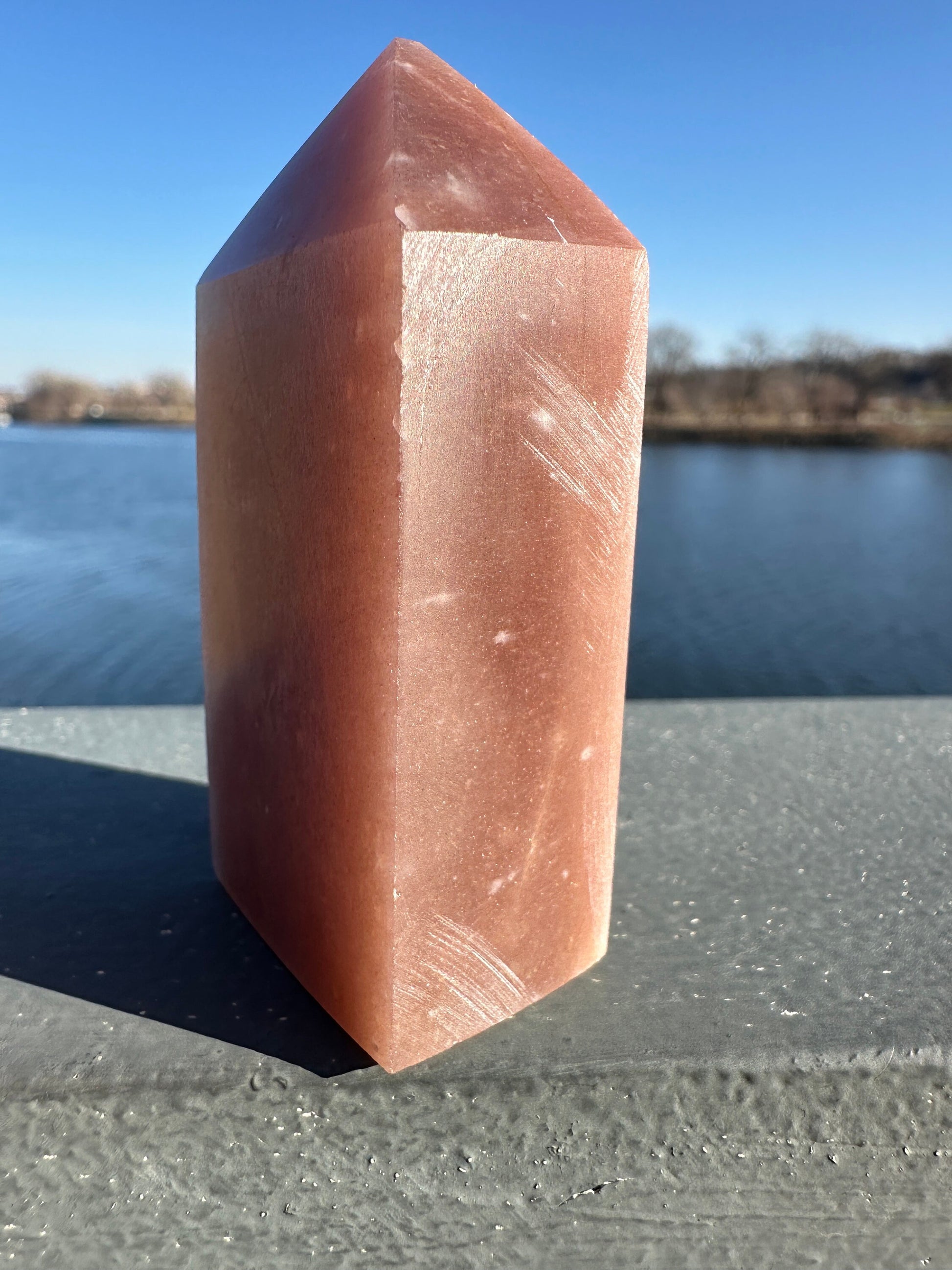 Super Flashy Peach Moonstone Tower from India