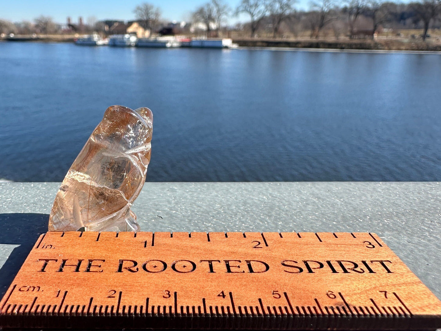 High Grade Golden Rutile Quartz Owl Carving from Brazil | Garden Quartz | Inclusion Quartz