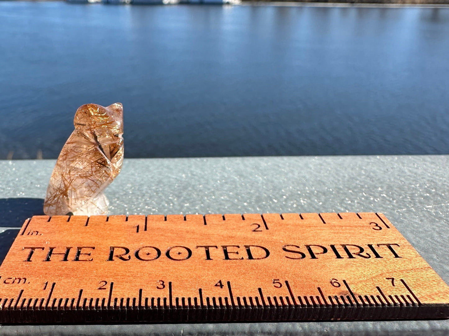 High Grade Golden Rutile Quartz Owl Carving from Brazil | Garden Quartz | Inclusion Quartz