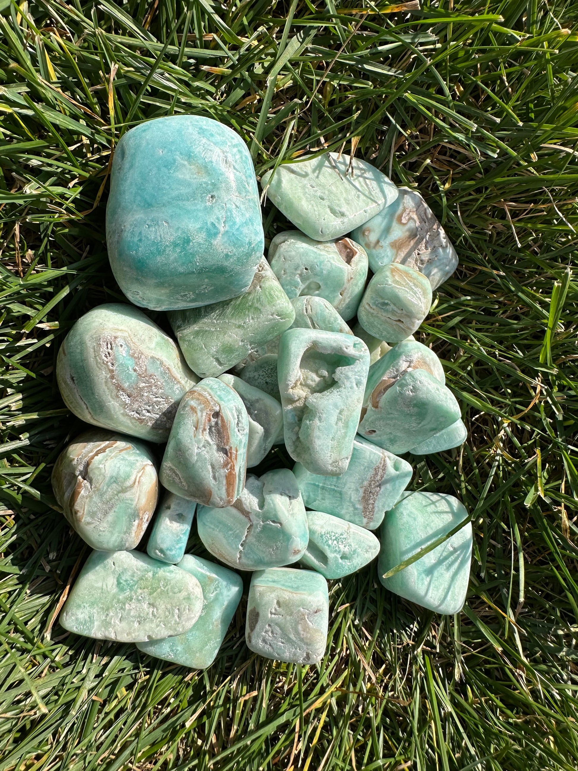 Blue Aragonite Tumbled Stone, Natural Blue Aragonite Tumbles, Polished Aragonite Tumbles, Healing Blue Aragonite