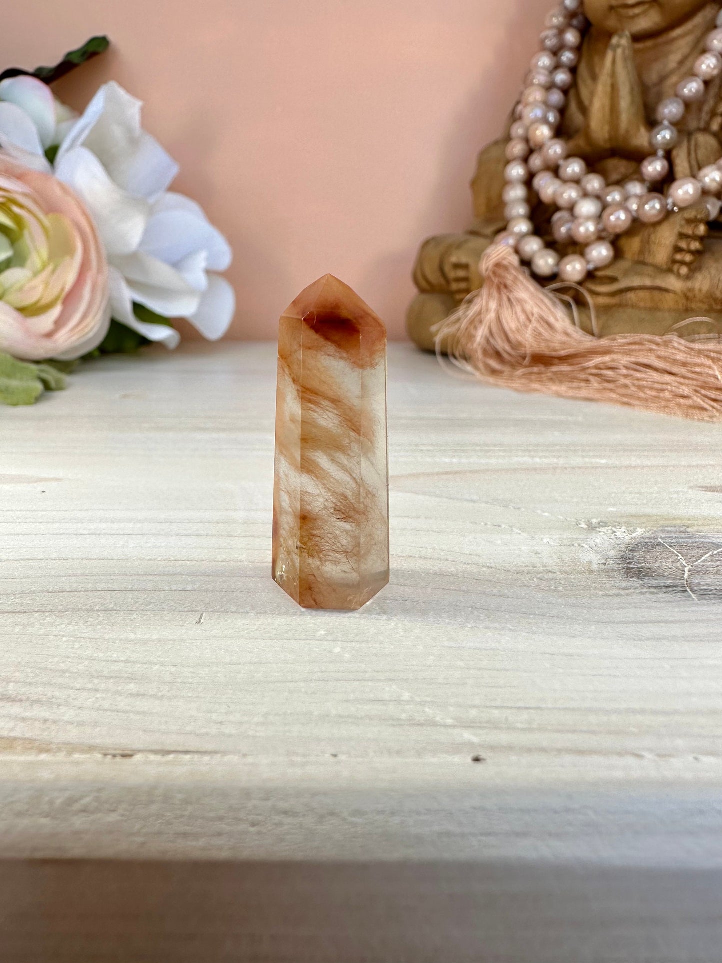 Mini Amphibole Quartz Polished Point from Brazil | Red Amphibole | Angel Wing Phantom Quartz | Red Rabbit Quartz