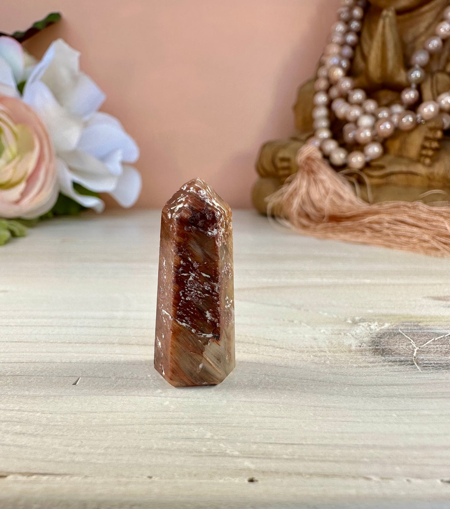 Mini Amphibole Quartz Polished Point from Brazil | Red Amphibole | Angel Wing Phantom Quartz | Red Rabbit Quartz