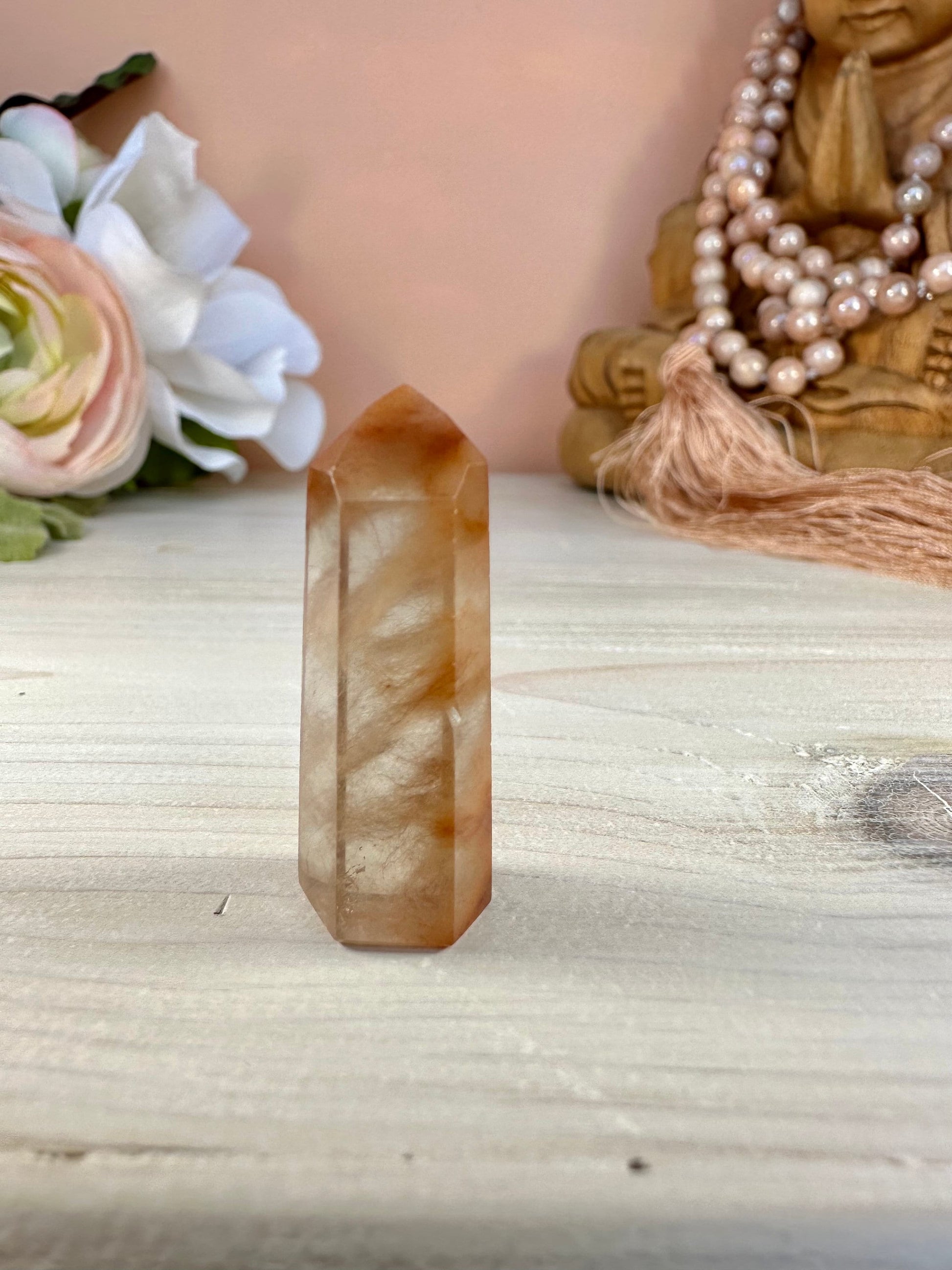 Mini Amphibole Quartz Polished Point from Brazil | Red Amphibole | Angel Wing Phantom Quartz | Red Rabbit Quartz