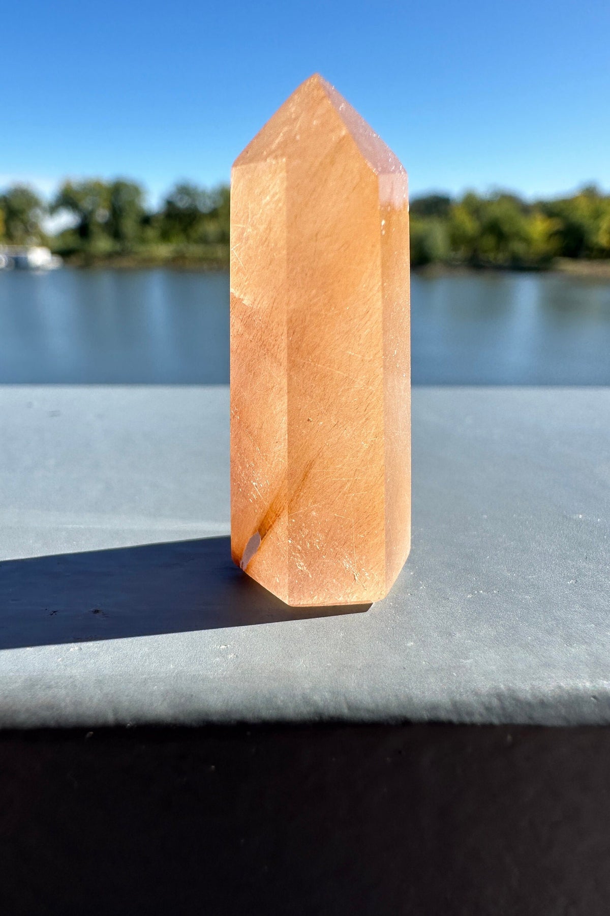 Mini Peach Amphibole Quartz Polished Point from Brazil | Pink Amphibole | Angel Wing Phantom Quartz | Angel Hair Quartz