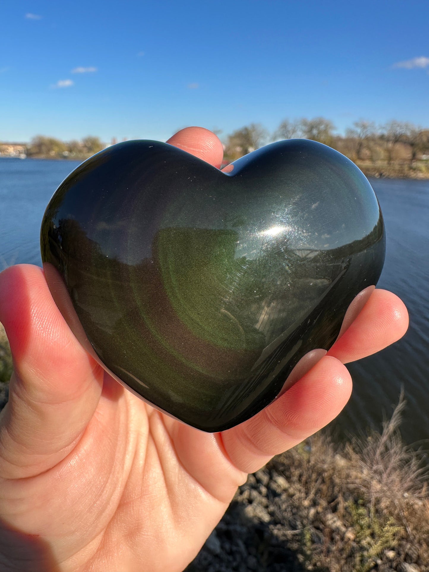 Rainbow Obsidian Heart | Large Carving | Obsidian Carving | Transformation | Altar | Meditation