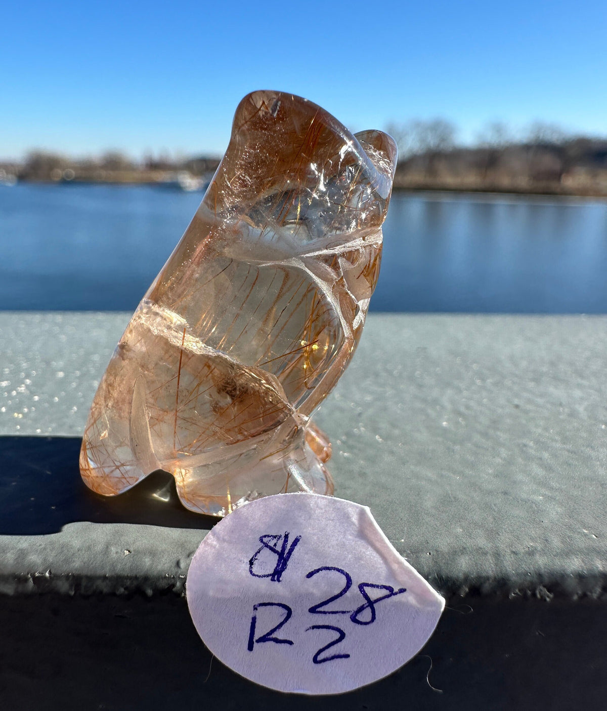 High Grade Golden Rutile Quartz Owl Carving from Brazil | Garden Quartz | Inclusion Quartz