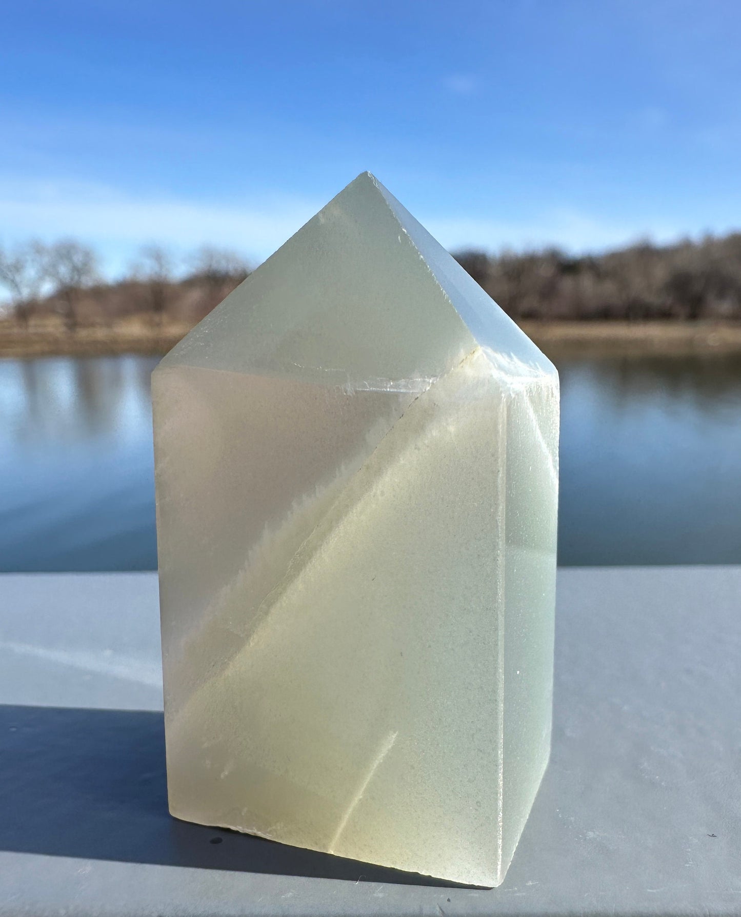 Rare Flashy Sage Green Moonstone Tower from Tanzania