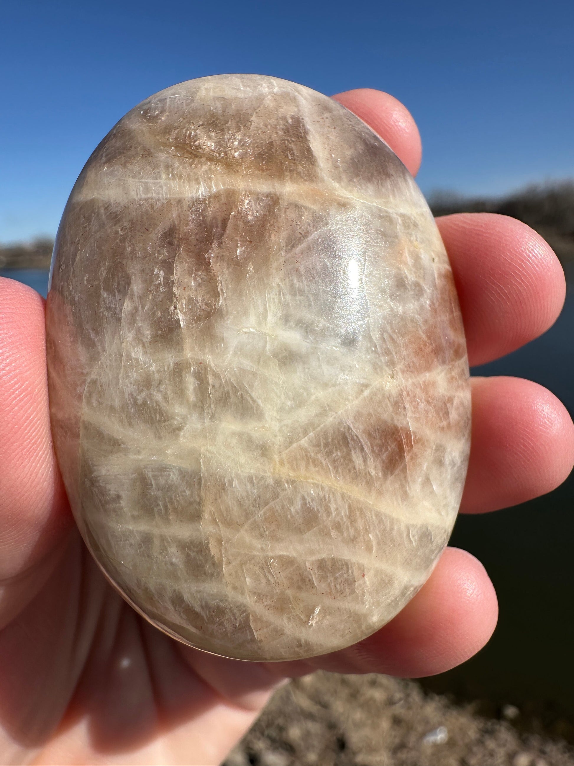 Rare Yin Yang Moonstone Palm Stone from India | Tucson Exclusive