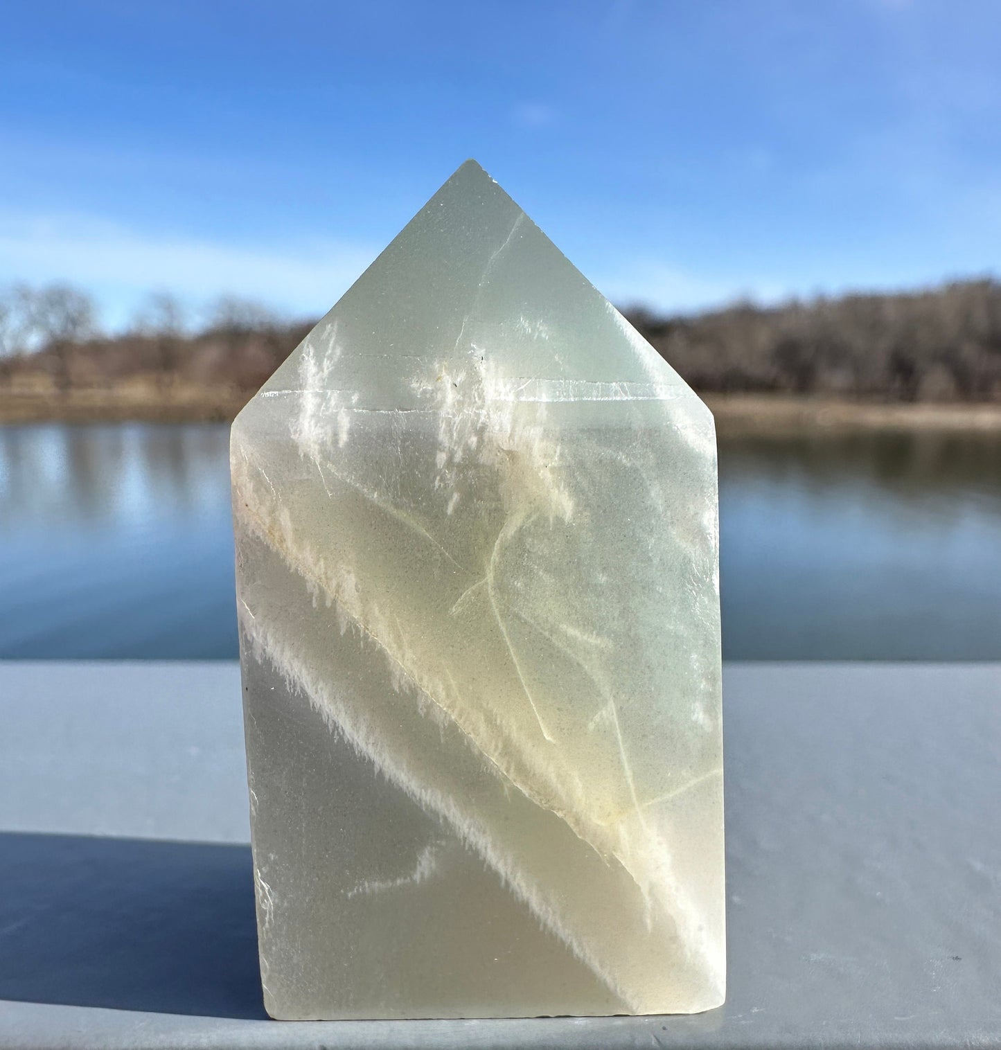 Rare Flashy Sage Green Moonstone Tower from Tanzania