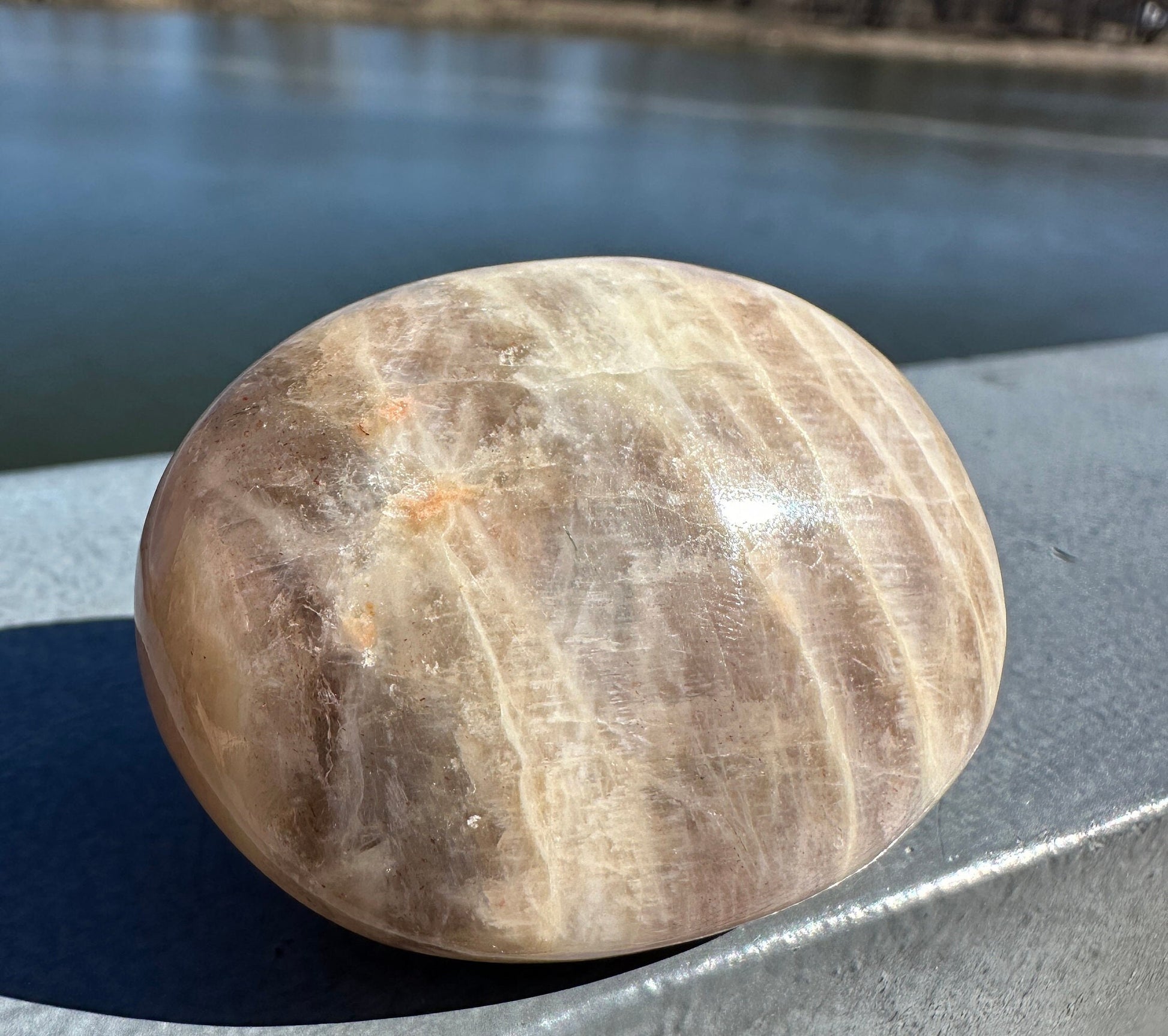 Rare Yin Yang Moonstone Palm Stone from India | Tucson Exclusive