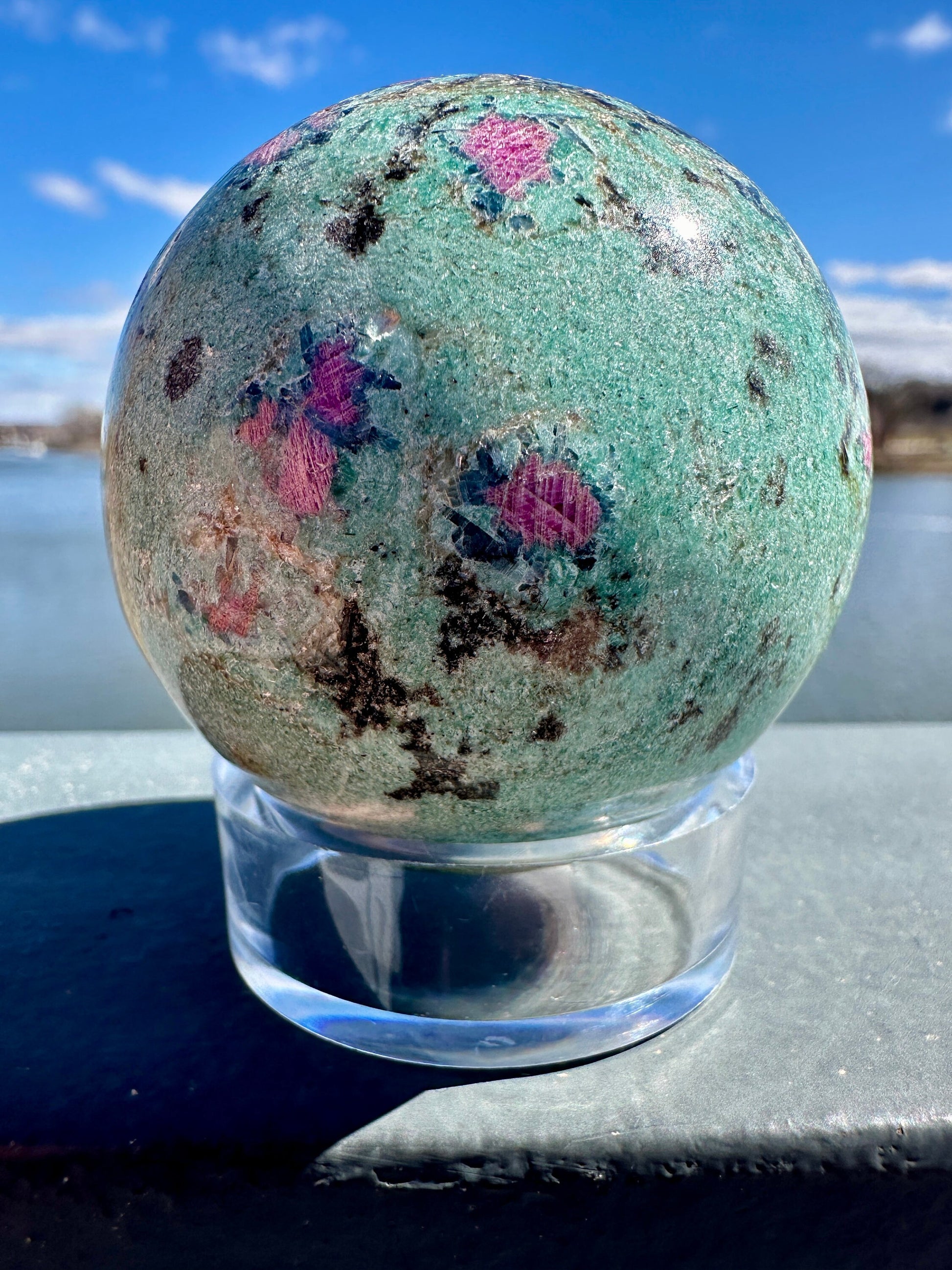 57mm Gorgeous Ruby Fuchsite Crystal Sphere from India