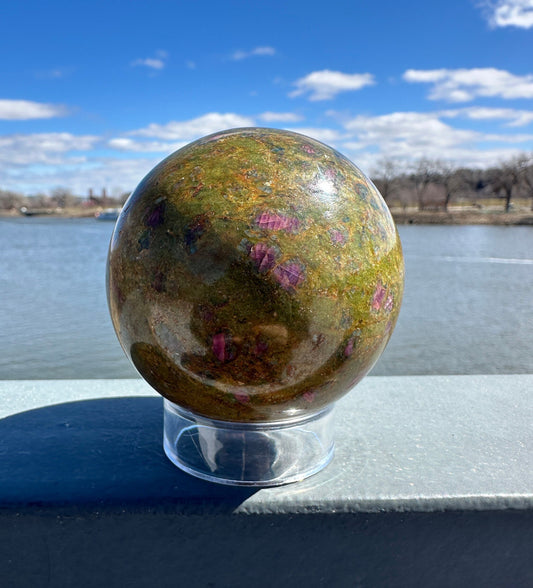 57mm Gorgeous Ruby Fuchsite Crystal Sphere from India