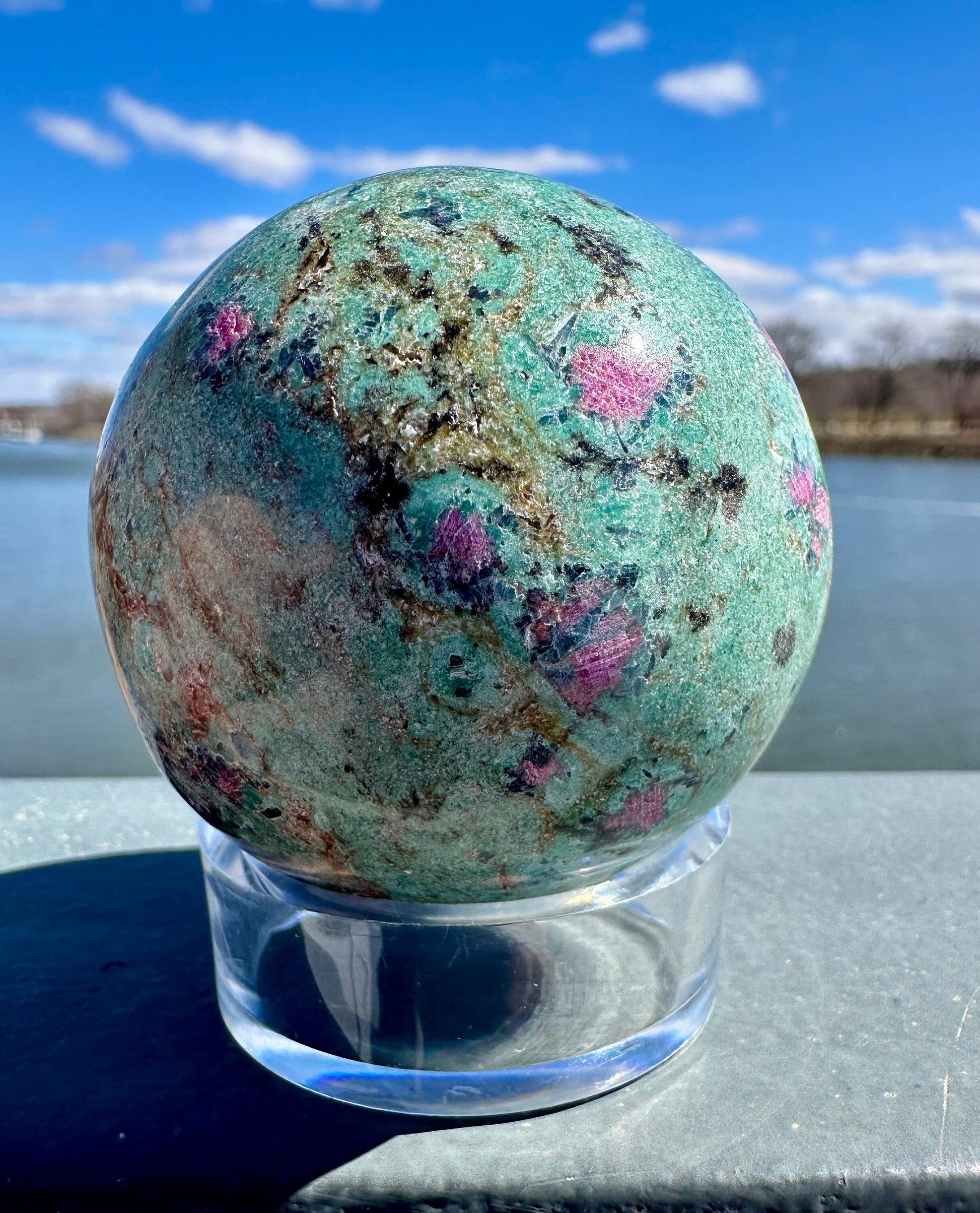 57mm Gorgeous Ruby Fuchsite Crystal Sphere from India