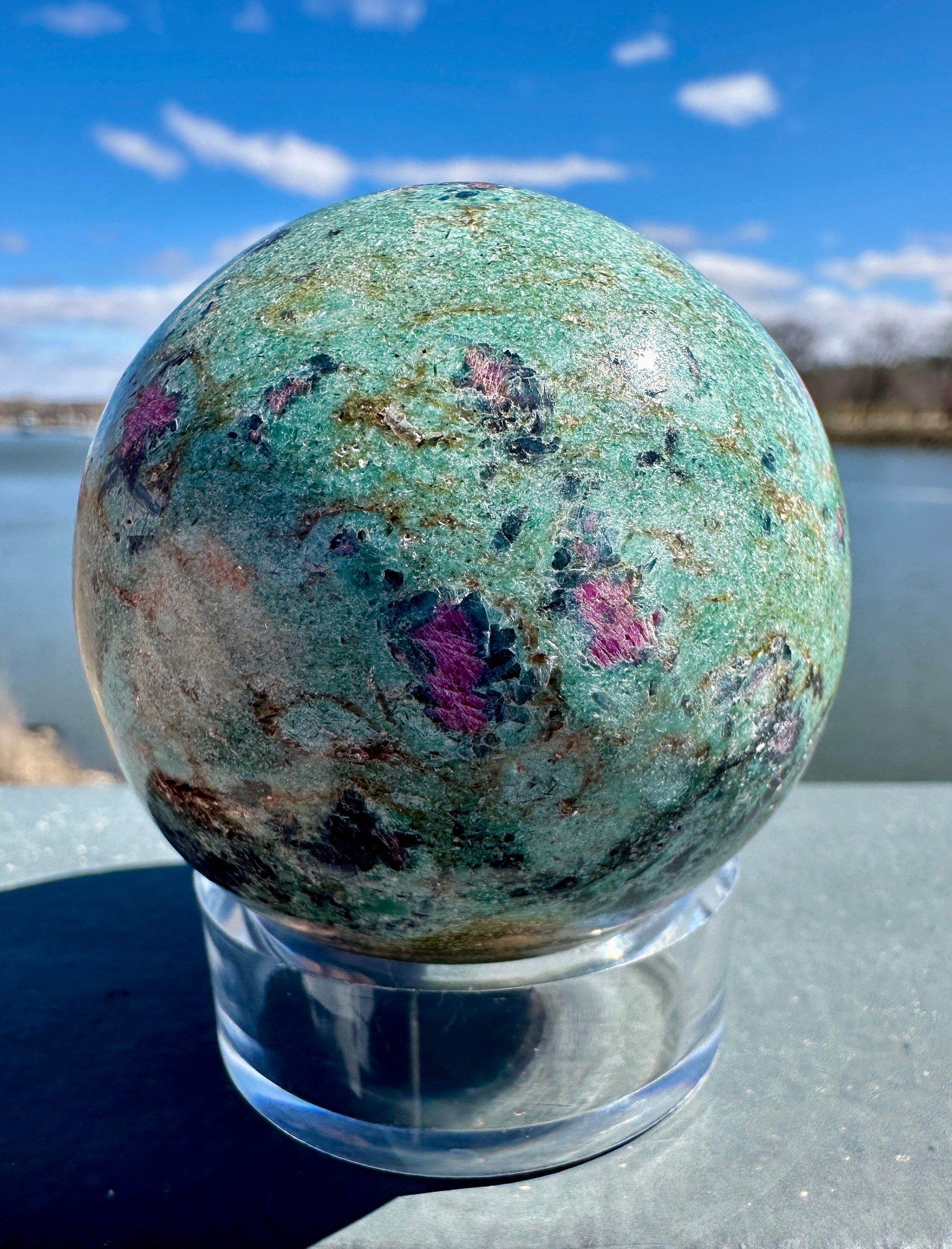 57mm Gorgeous Ruby Fuchsite Crystal Sphere from India