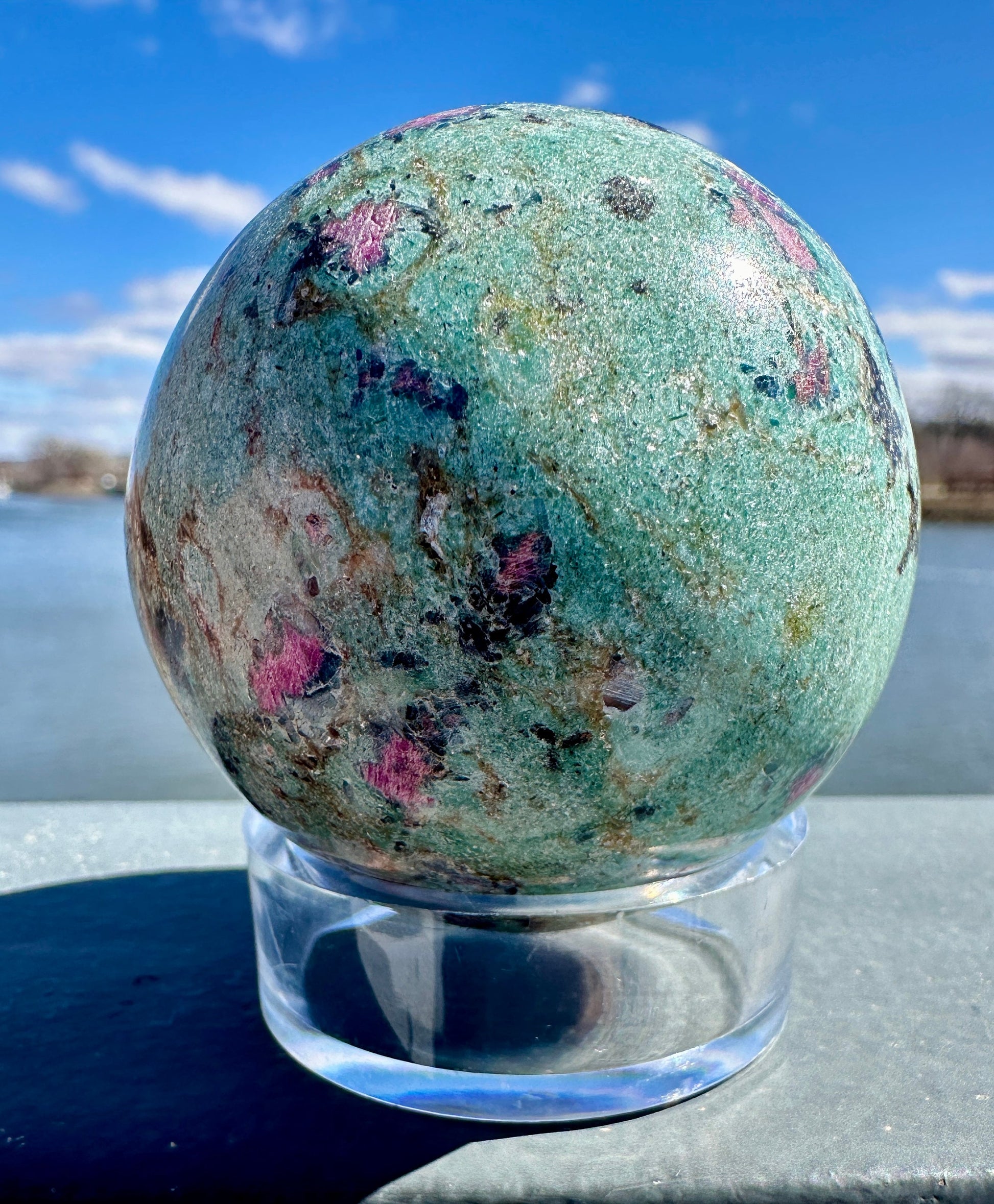 57mm Gorgeous Ruby Fuchsite Crystal Sphere from India