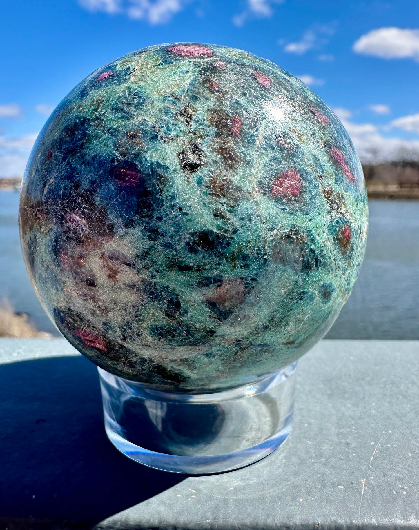 68mm Gorgeous Ruby Fuchsite Crystal Sphere from India