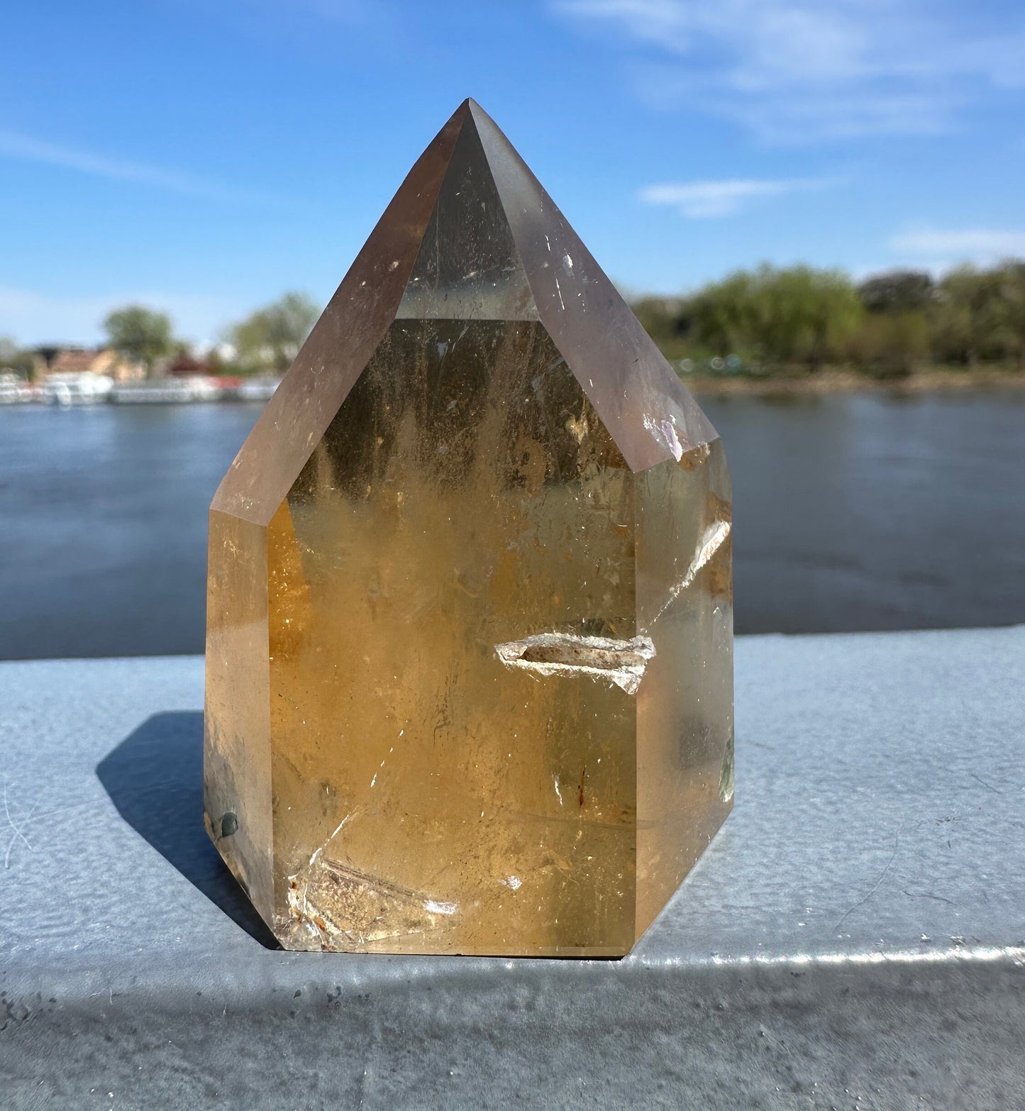 Rare Natural Honey Citrine with Watermelon Tourmaline Tower from Brazil