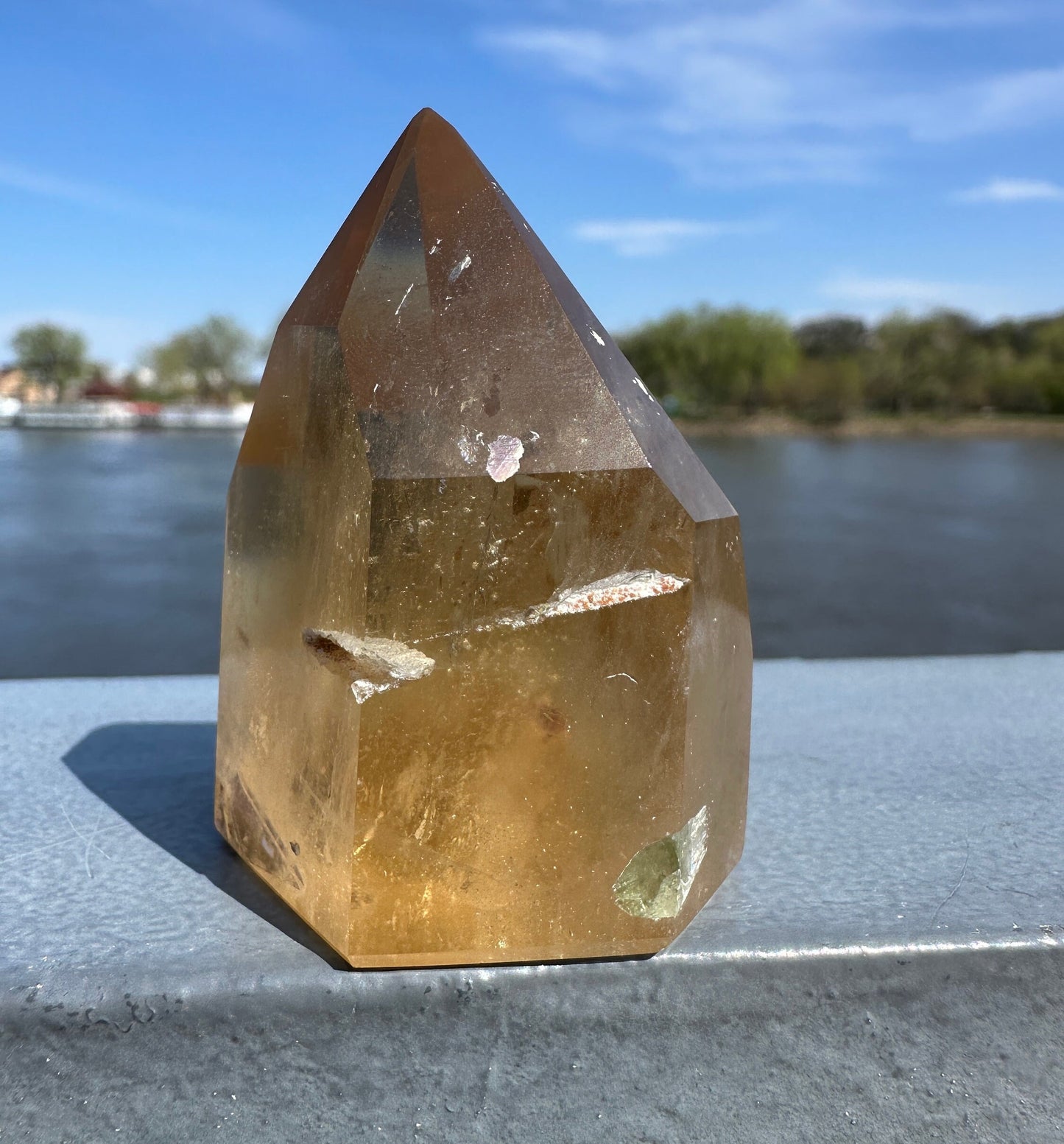 Rare Natural Honey Citrine with Watermelon Tourmaline Tower from Brazil