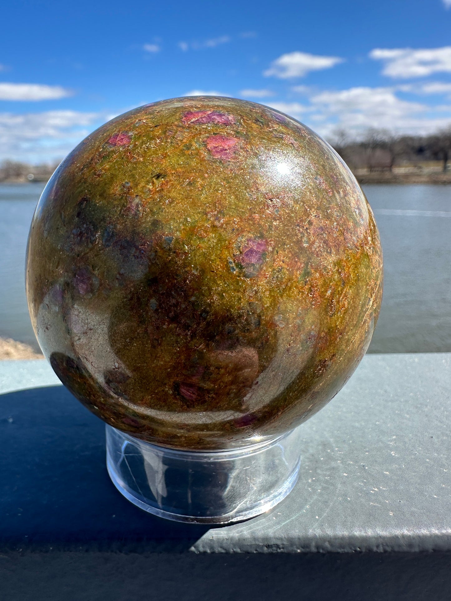 57mm Gorgeous Ruby Fuchsite Crystal Sphere from India